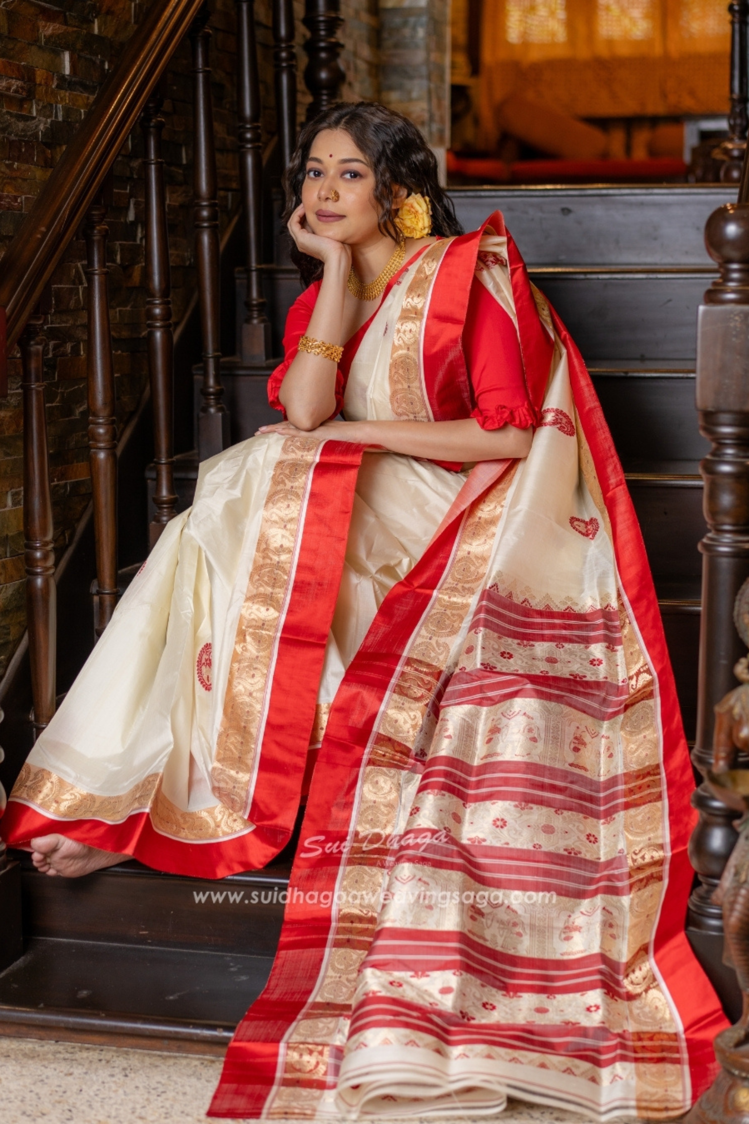 Garod Red Border Pure Silk Saree