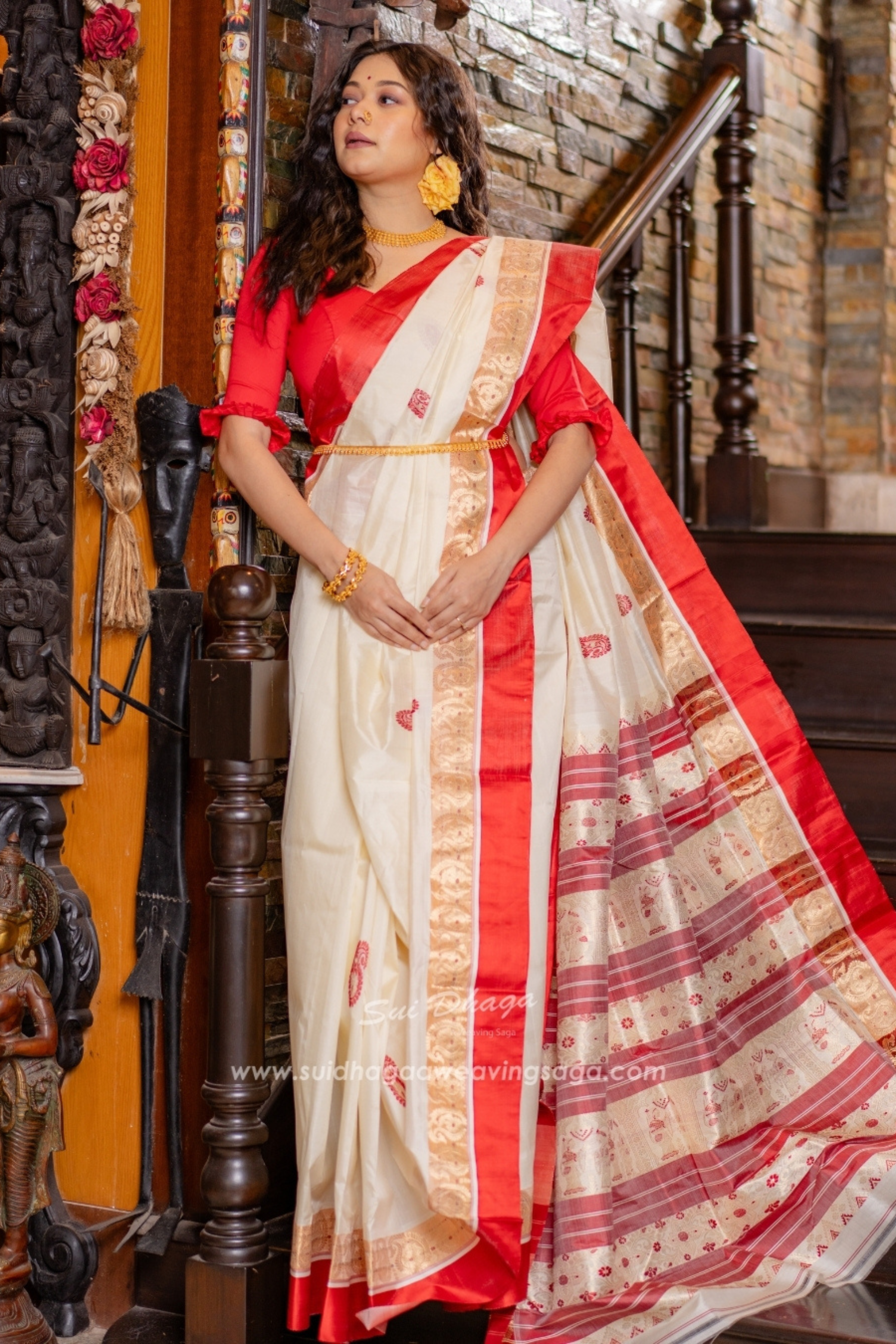 Garod Red Border Pure Silk Saree