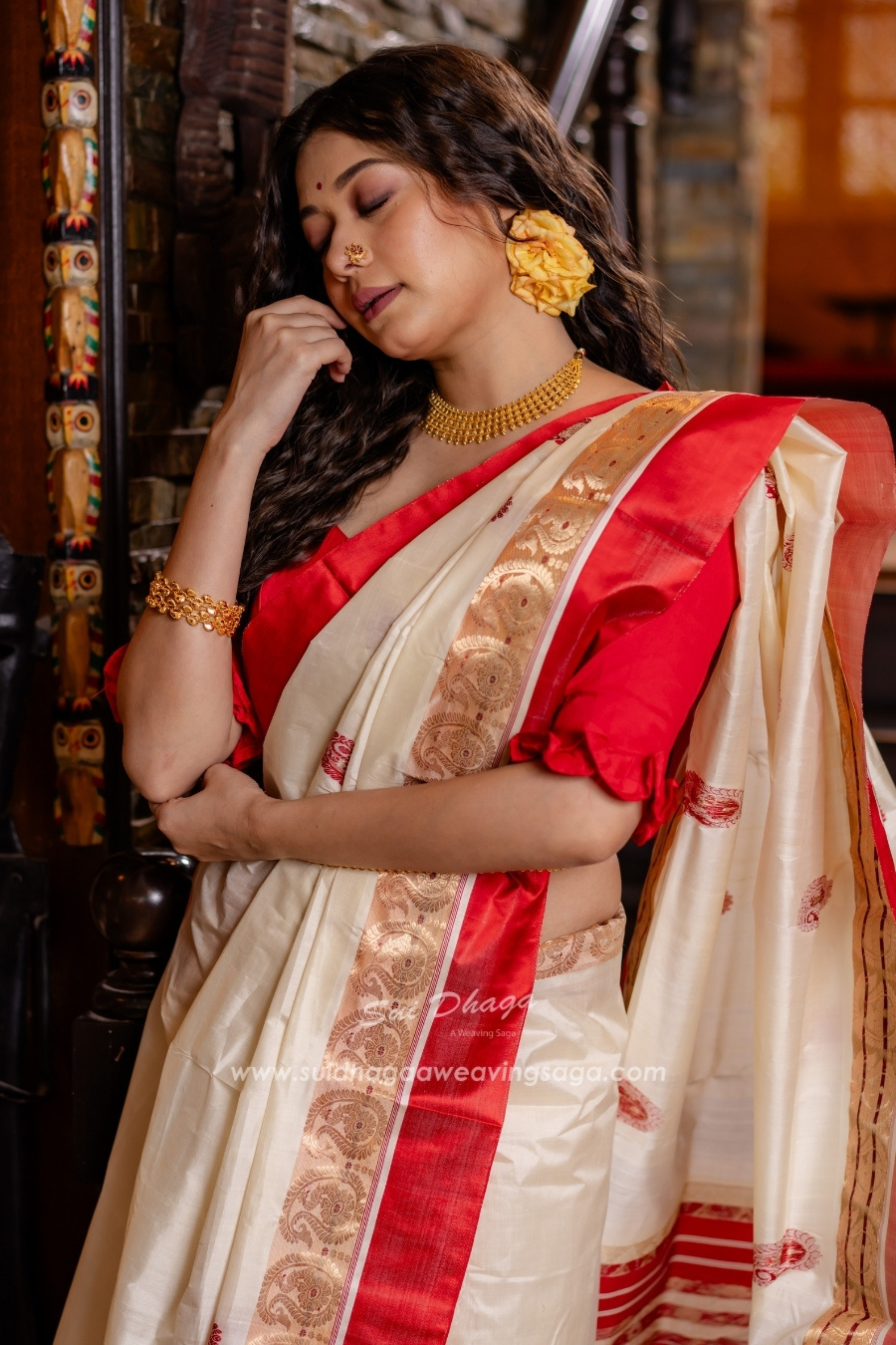 Garod Red Border Pure Silk Saree