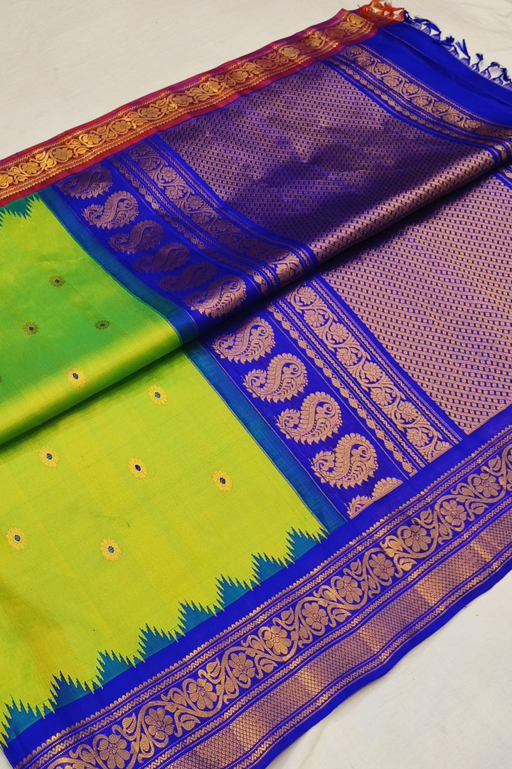 Dualshade Neon Green Ganga-Jamuna Gadwal Silk Saree