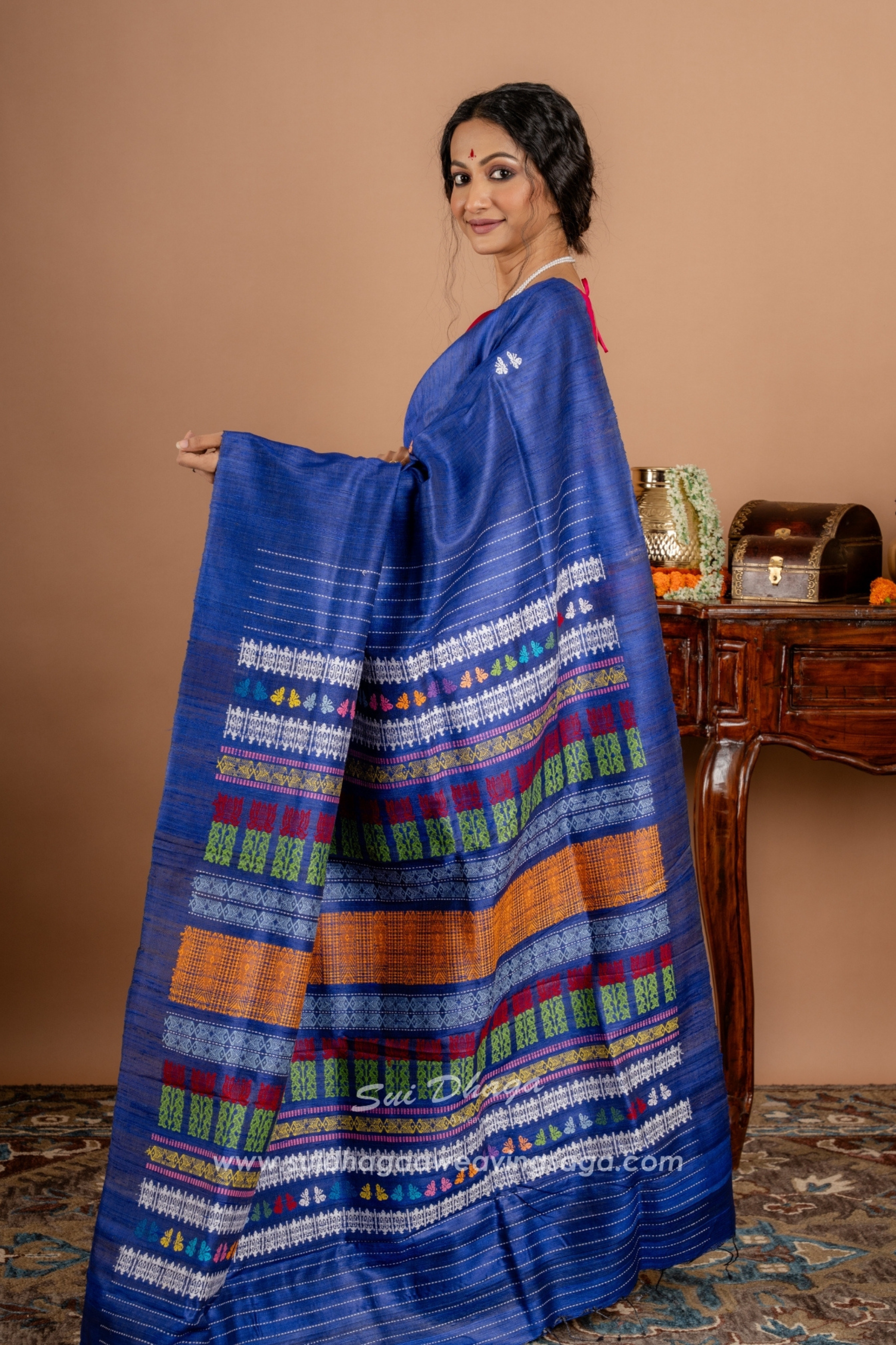 Ink Blue Gopalpur Tussar Saree