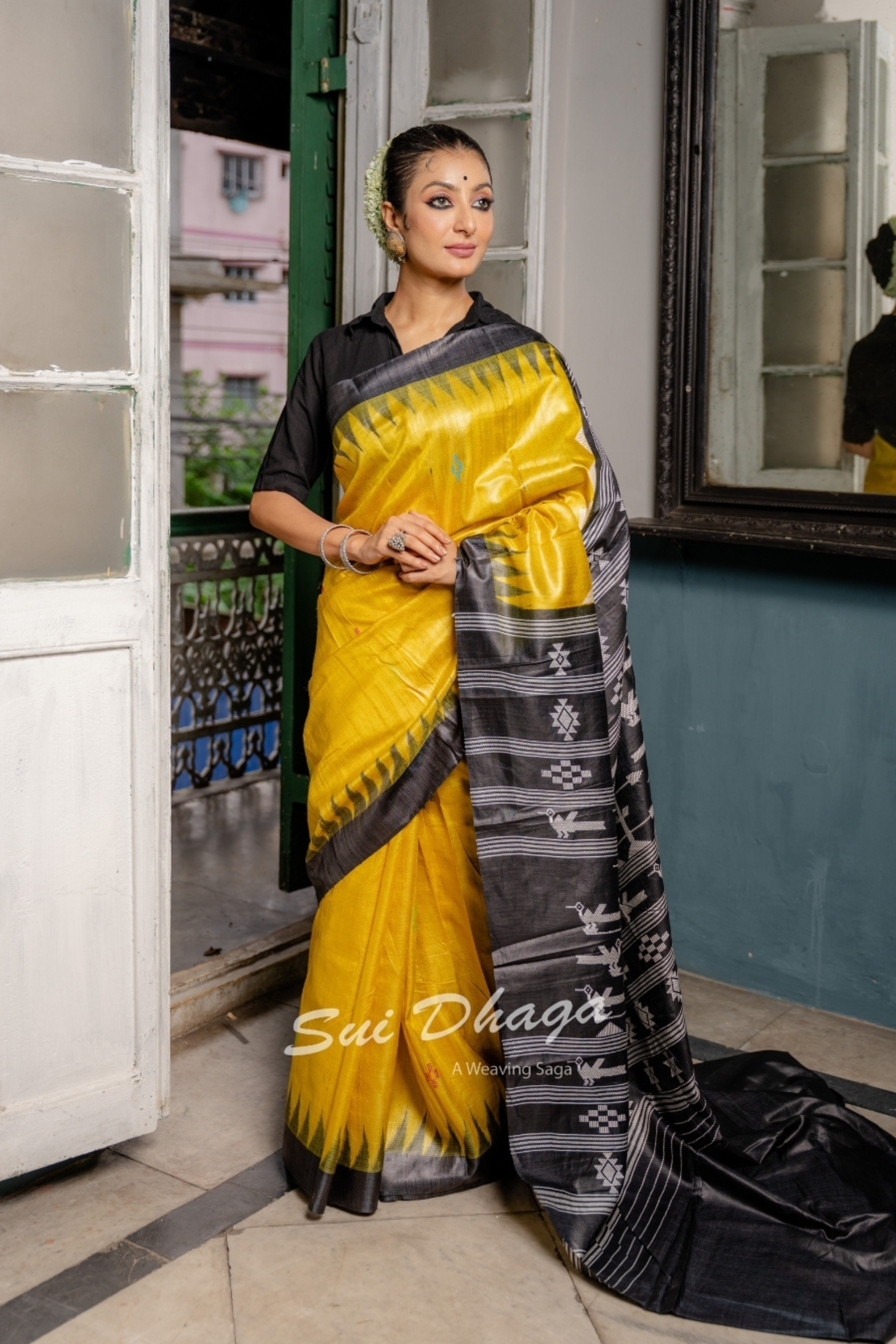 Gopalpur Yellow Tussar Silk Saree