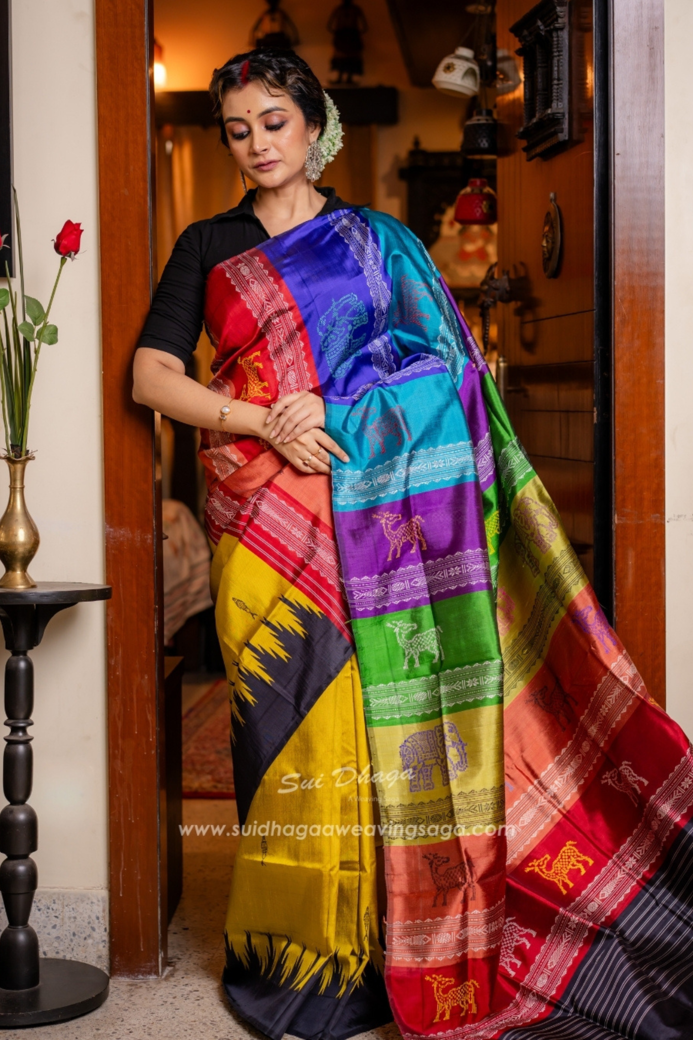 Mustard Yellow Double Pallu Berhampuri Saree