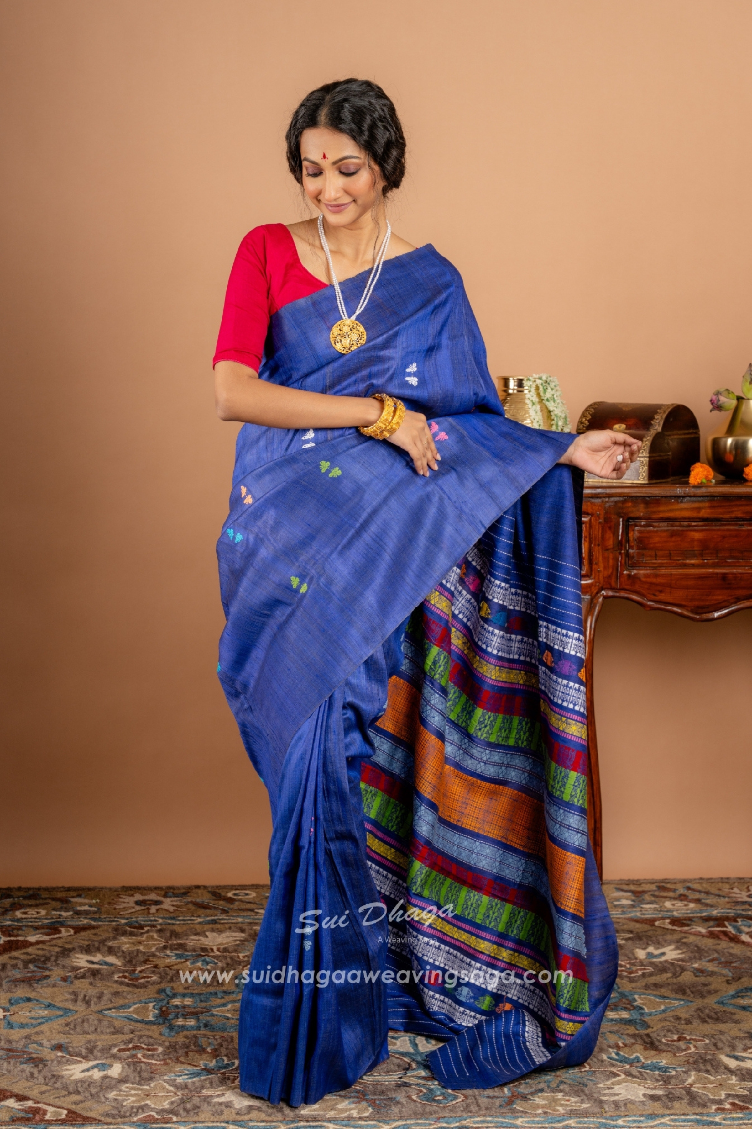 Ink Blue Gopalpur Tussar Saree