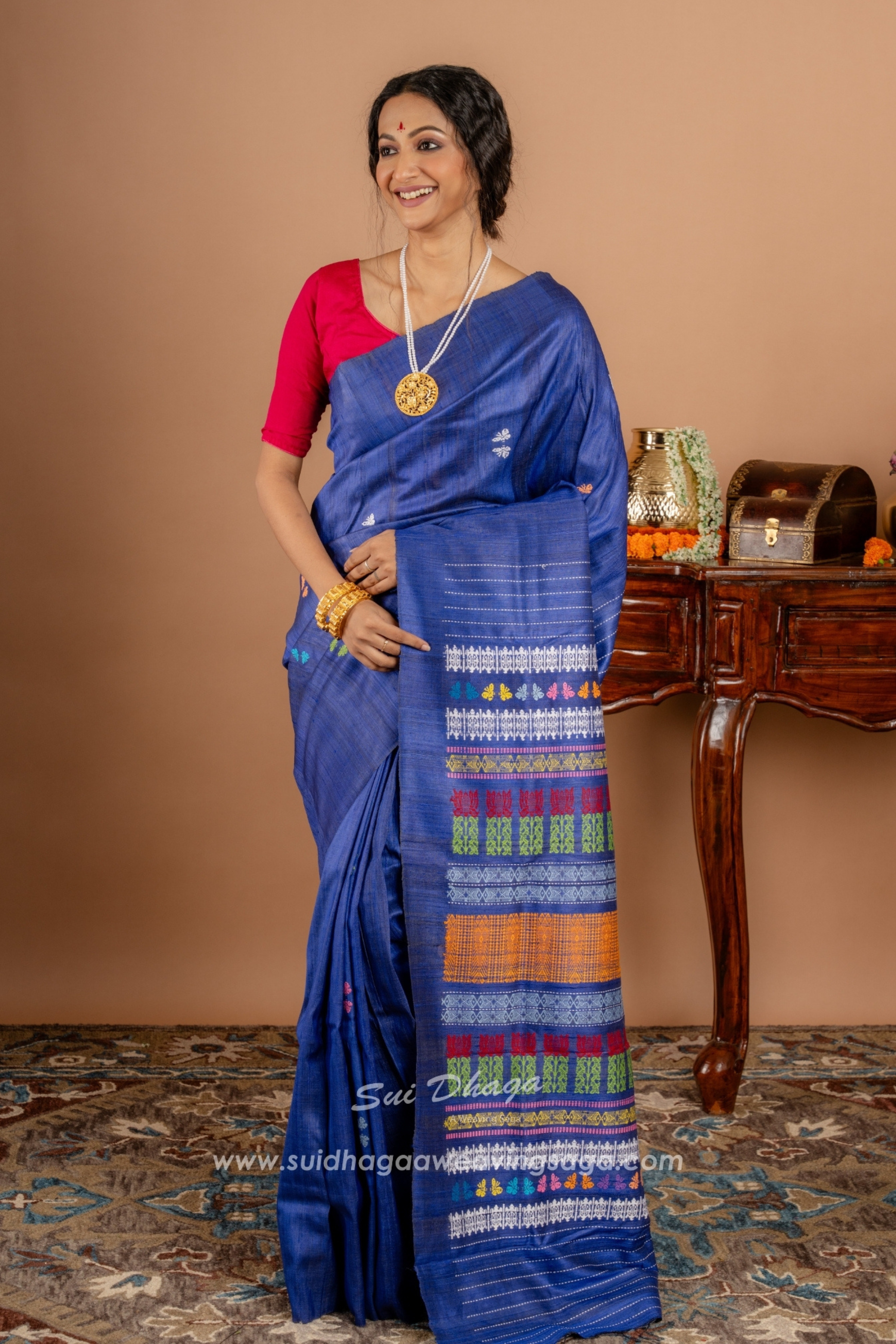 Ink Blue Gopalpur Tussar Saree