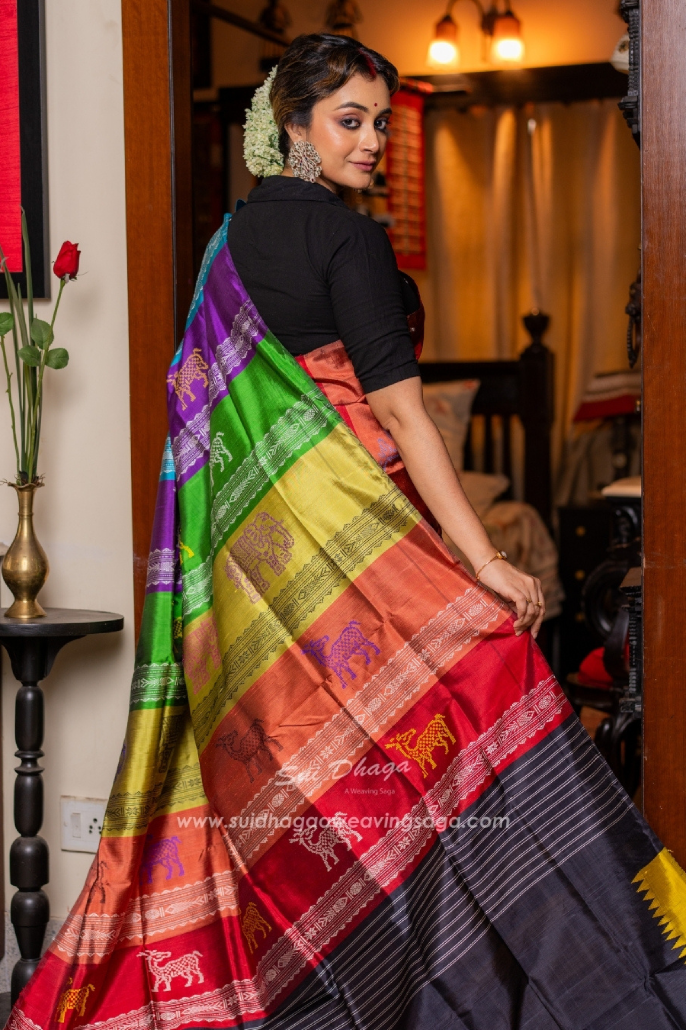 Mustard Yellow Double Pallu Berhampuri Saree