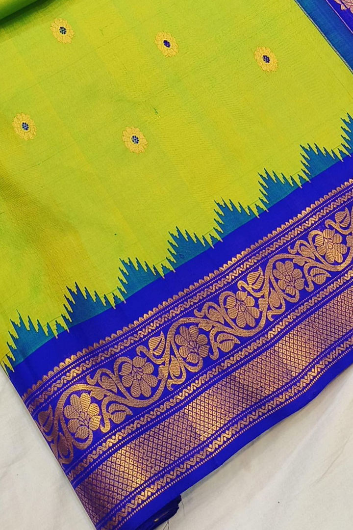 Dualshade Neon Green Ganga-Jamuna Gadwal Silk Saree
