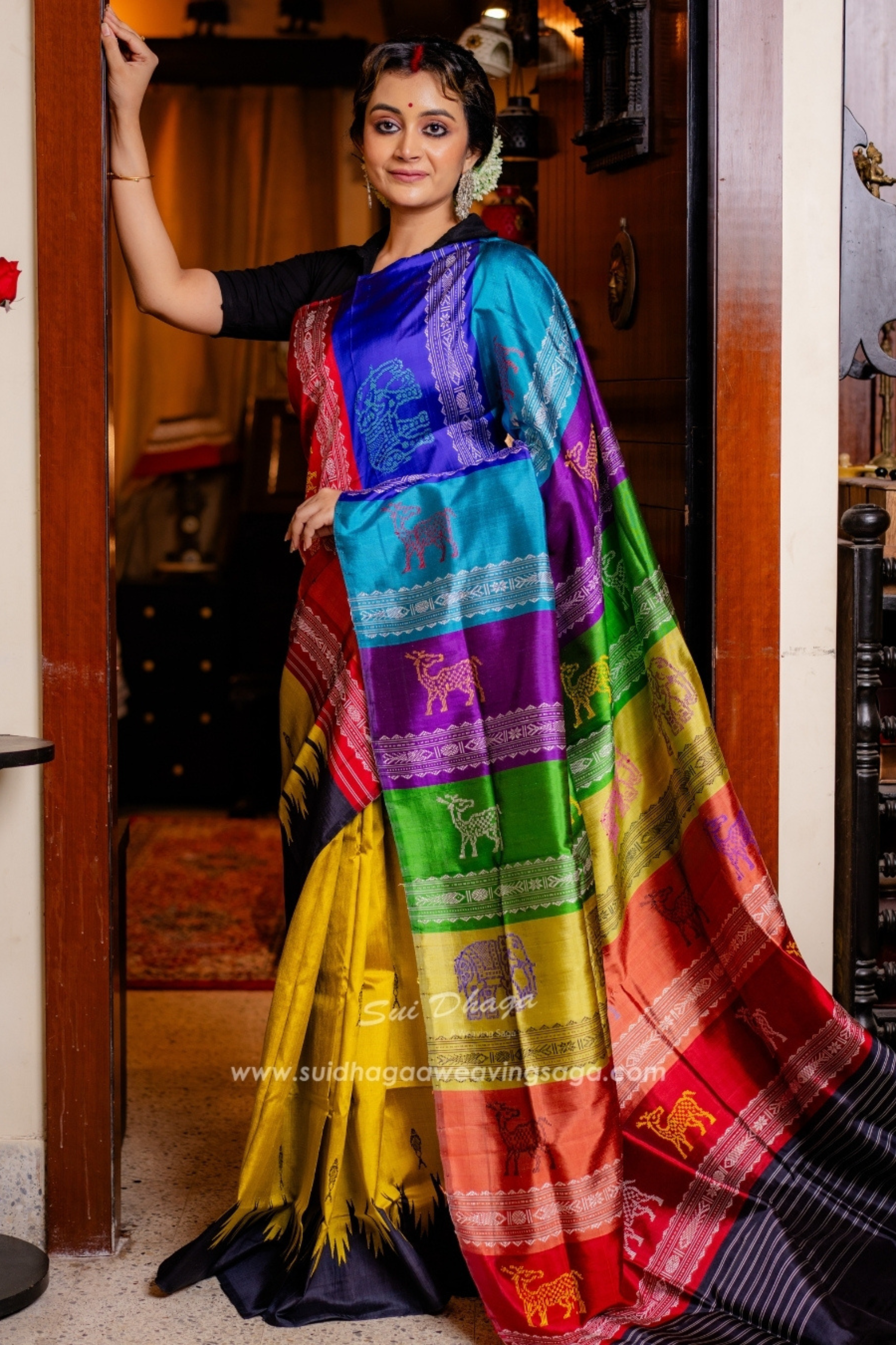 Mustard Yellow Double Pallu Berhampuri Saree