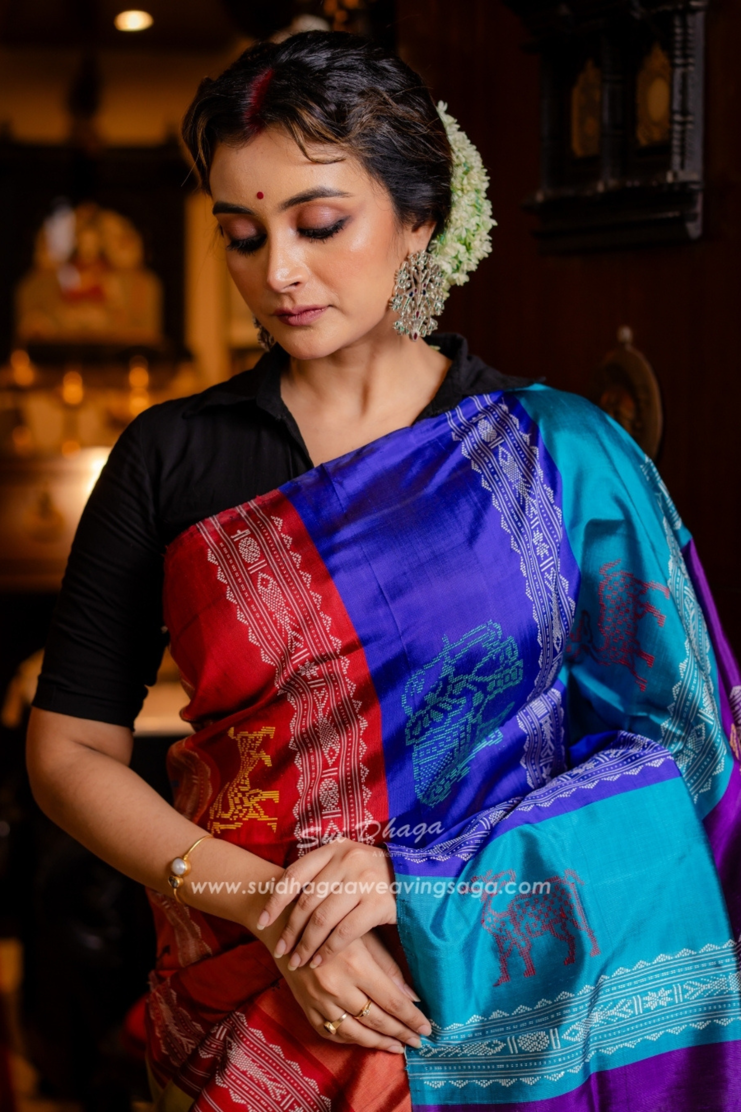 Mustard Yellow Double Pallu Berhampuri Saree