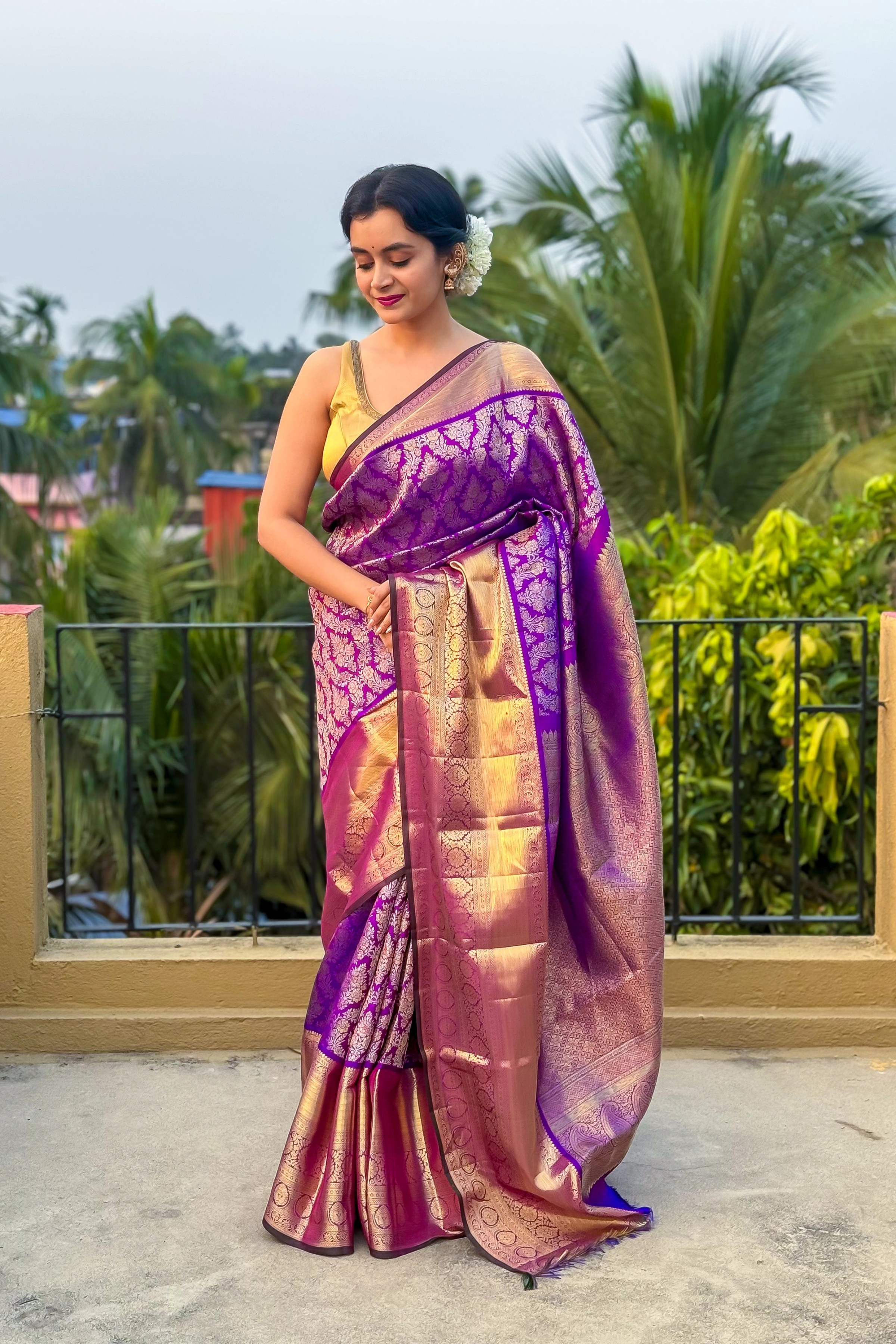 Handcrafted Kanjivaram in purple colour
