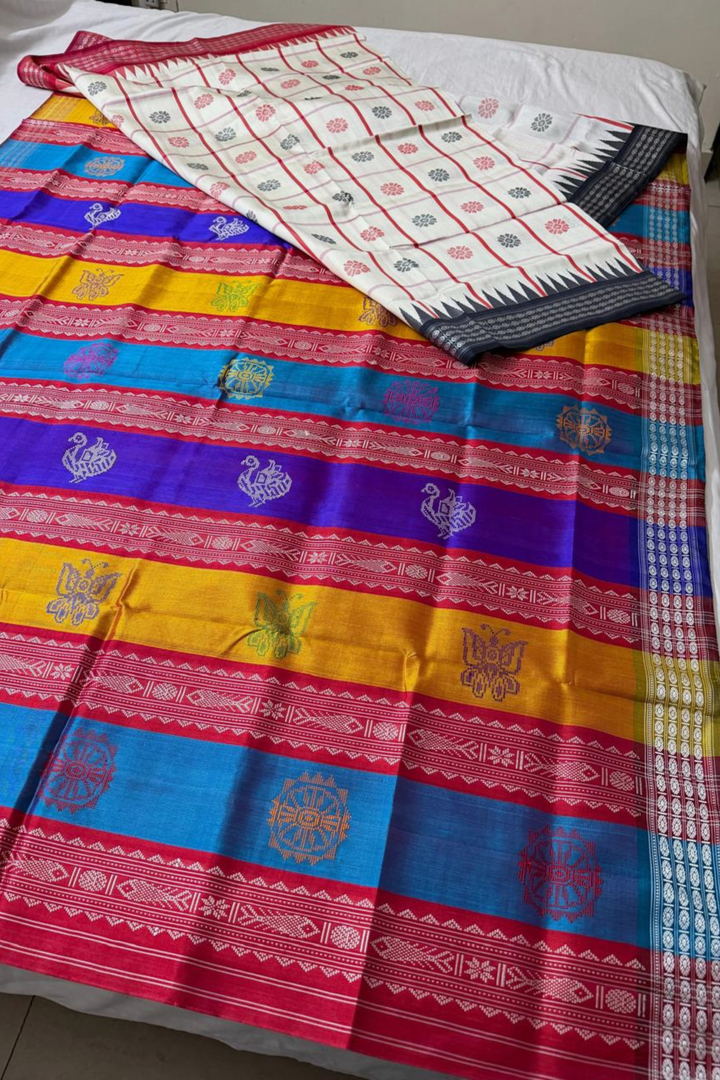 Heritage Double Pallu Checkered Berhampuri Silk Saree