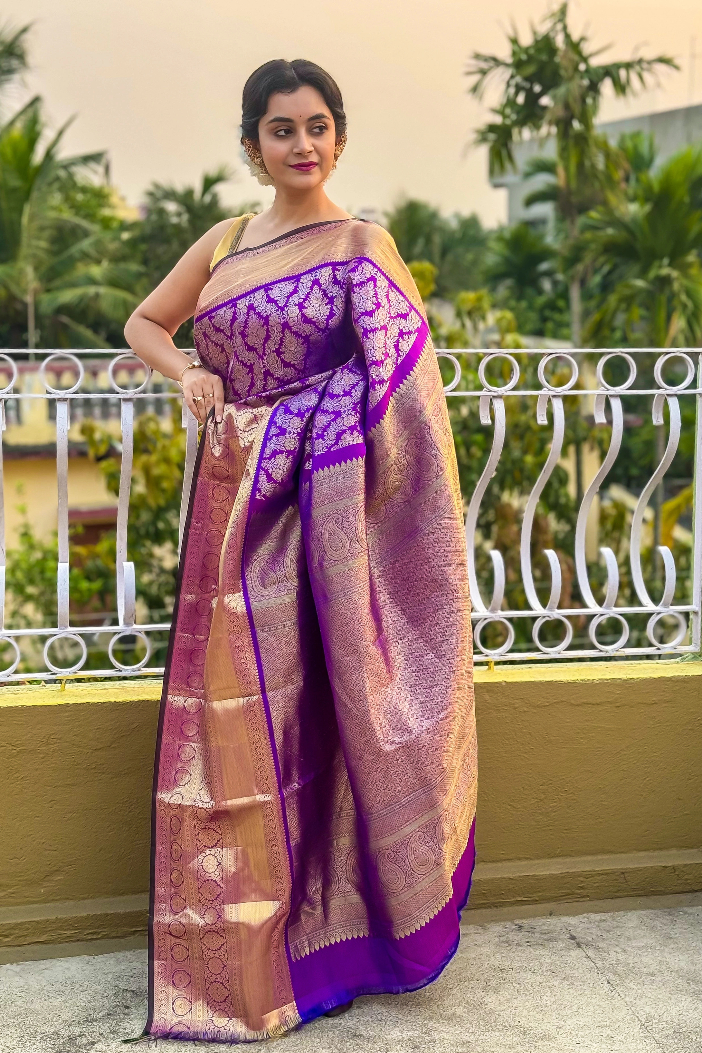 Handcrafted Kanjivaram in purple colour
