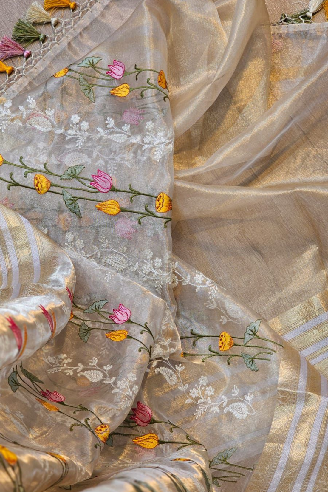 Golden Allure Designer Tissue Silk Saree