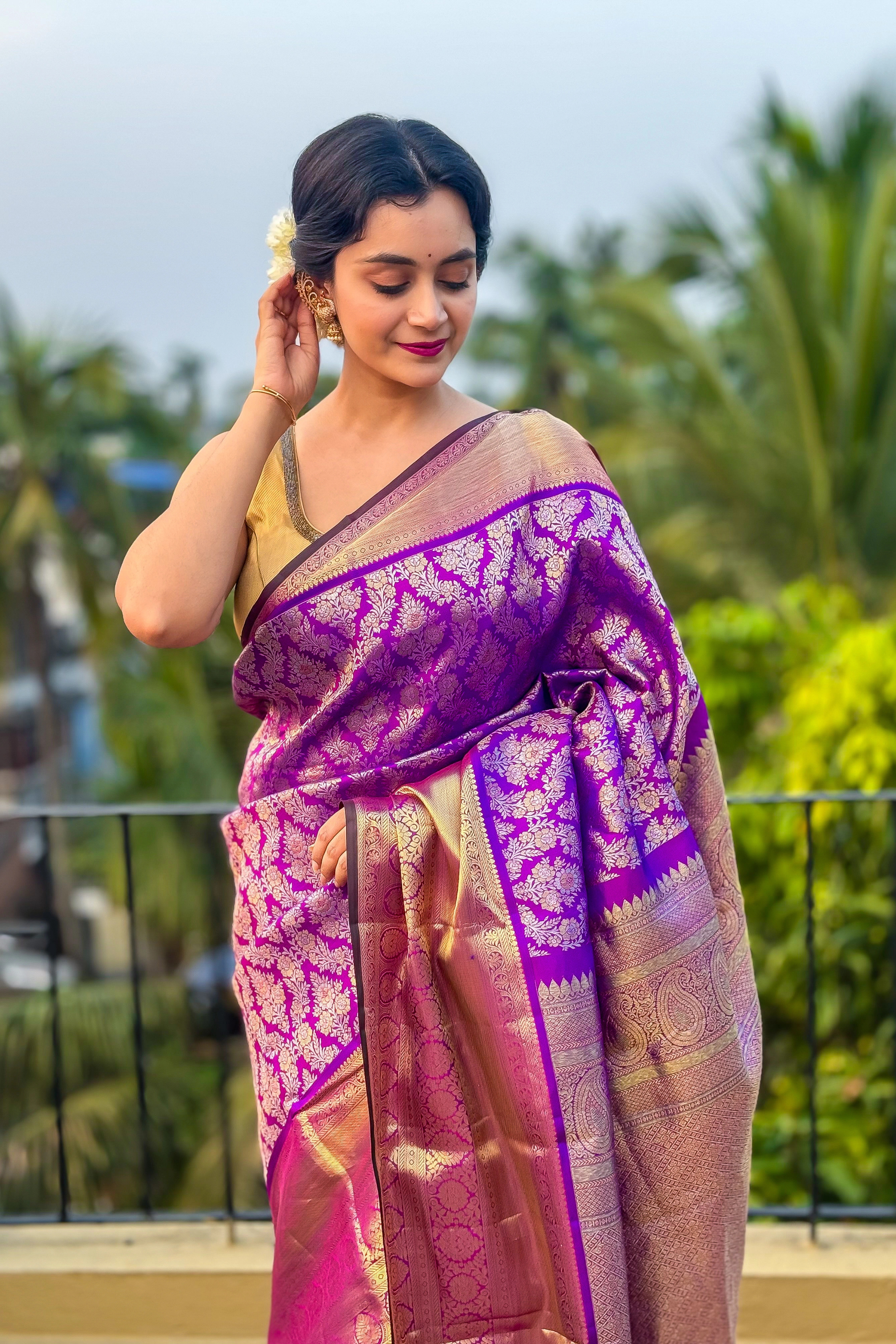 Handcrafted Kanjivaram in purple colour