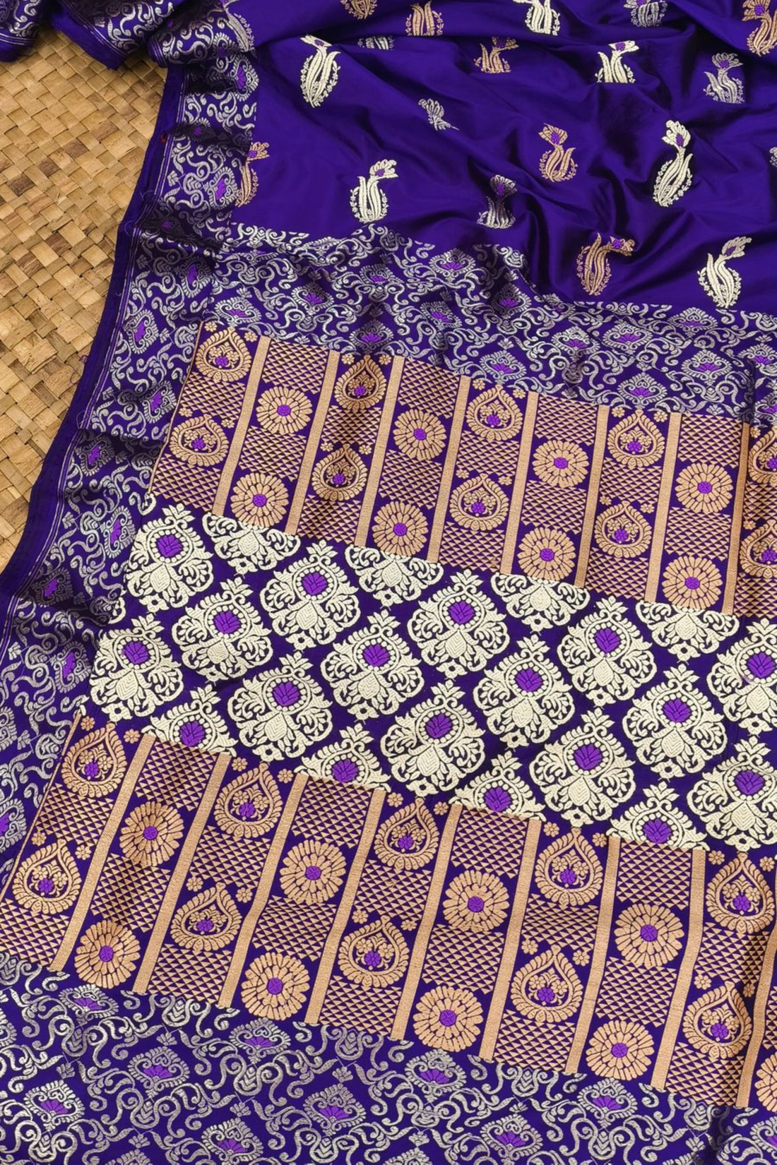 Purple Mulberry Assam Silk Saree with Intricate Motif Weave