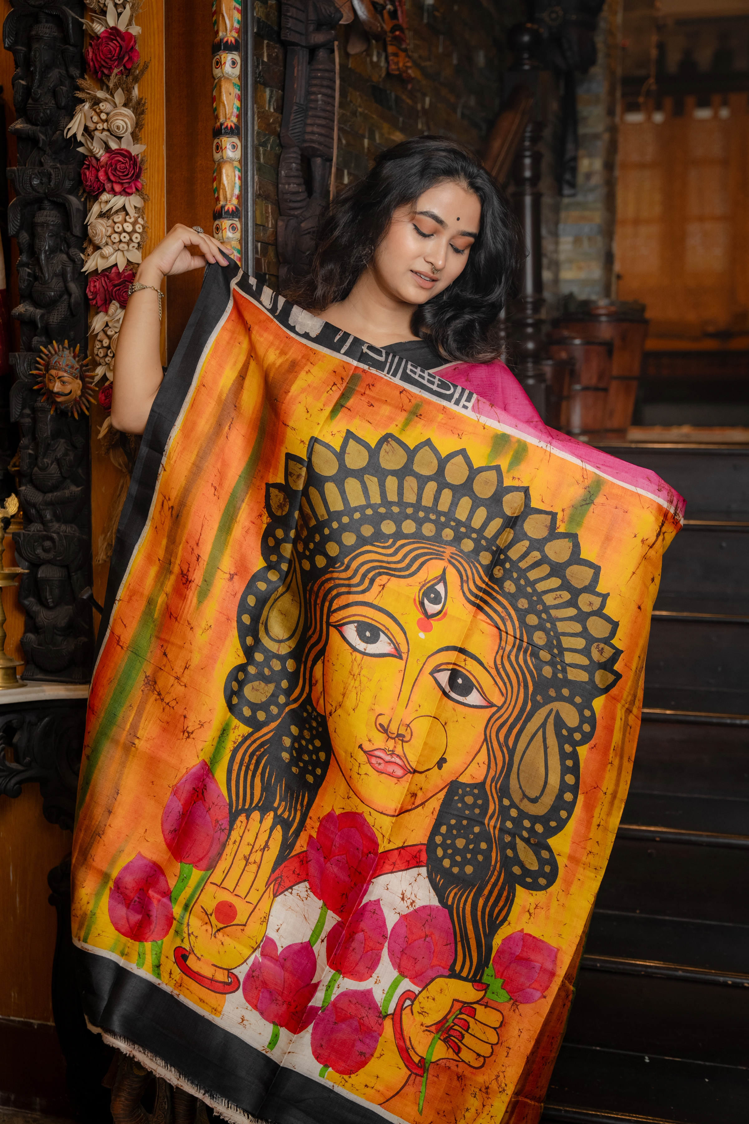 Hand-batik on silk sari