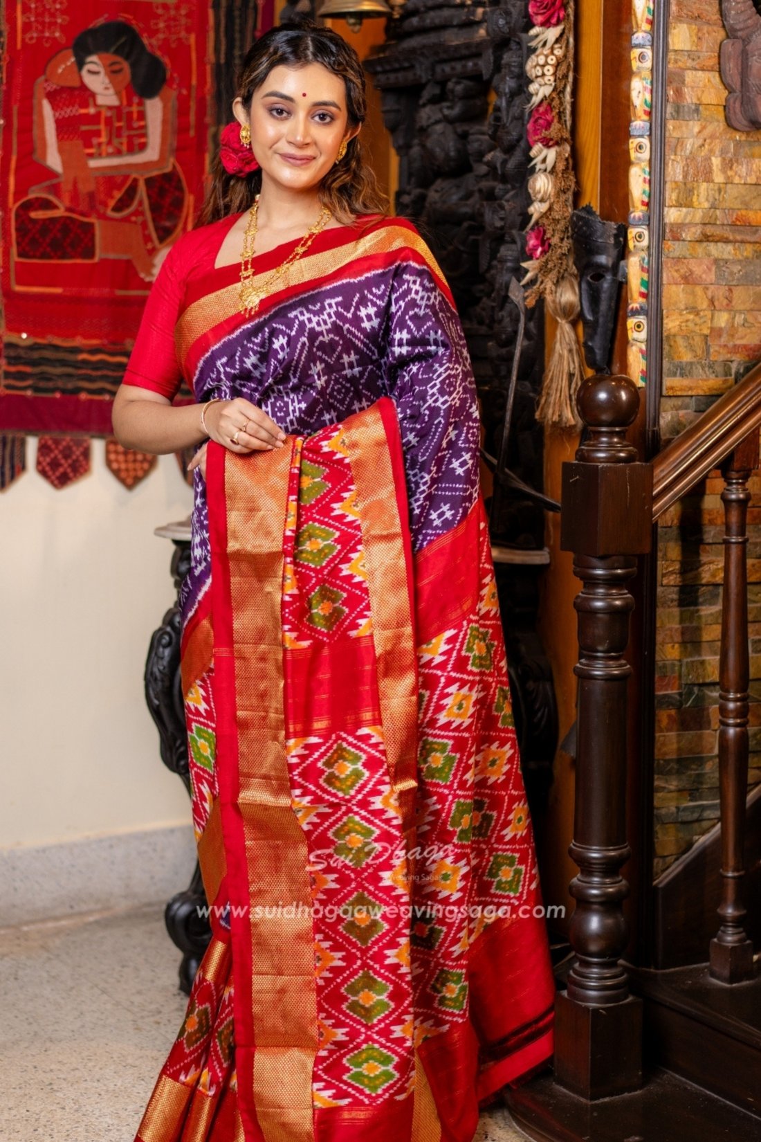 Double Weave Pure Silk Pochampally Ikkat Saree