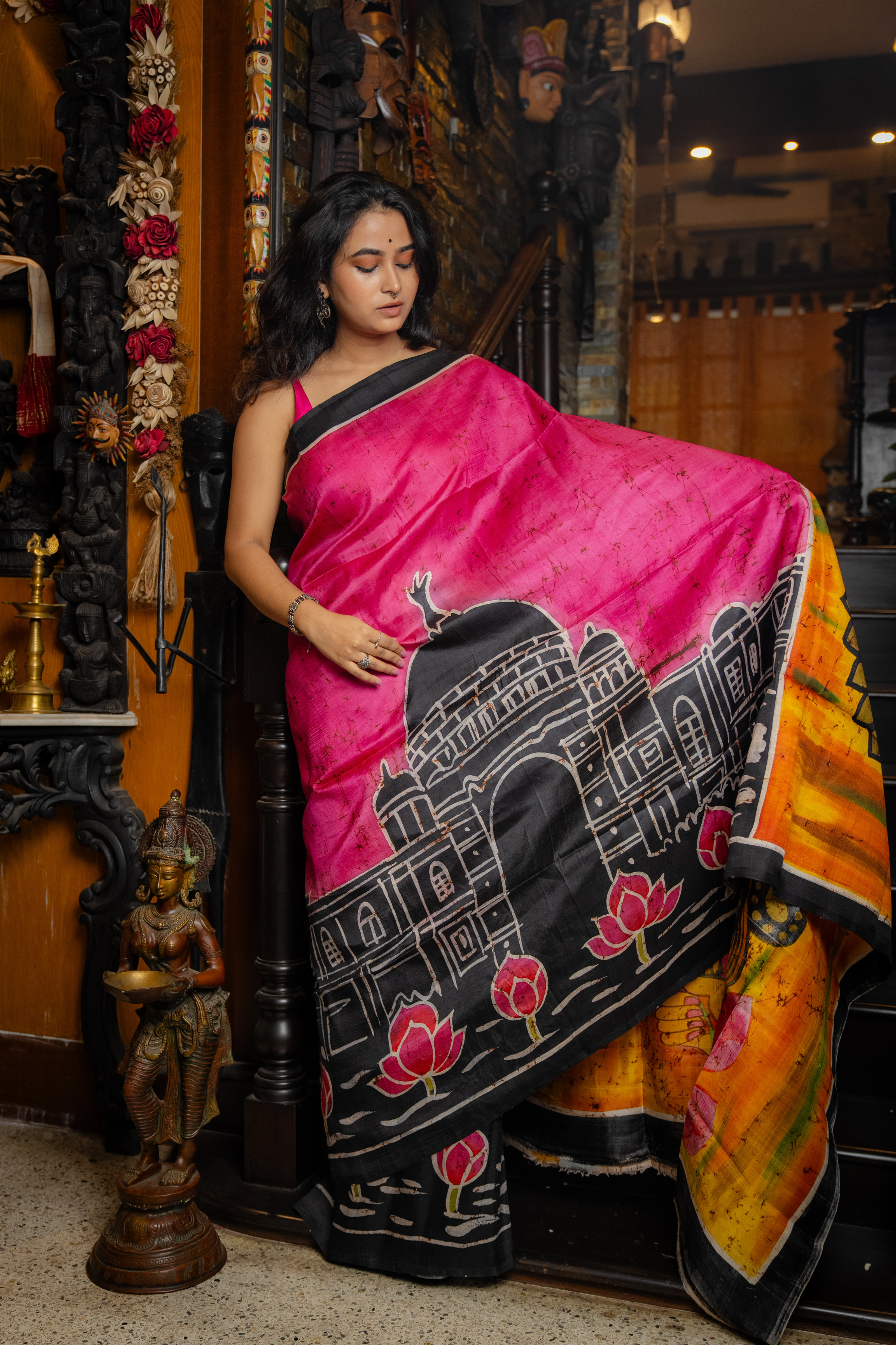 Hand-batik on silk sari