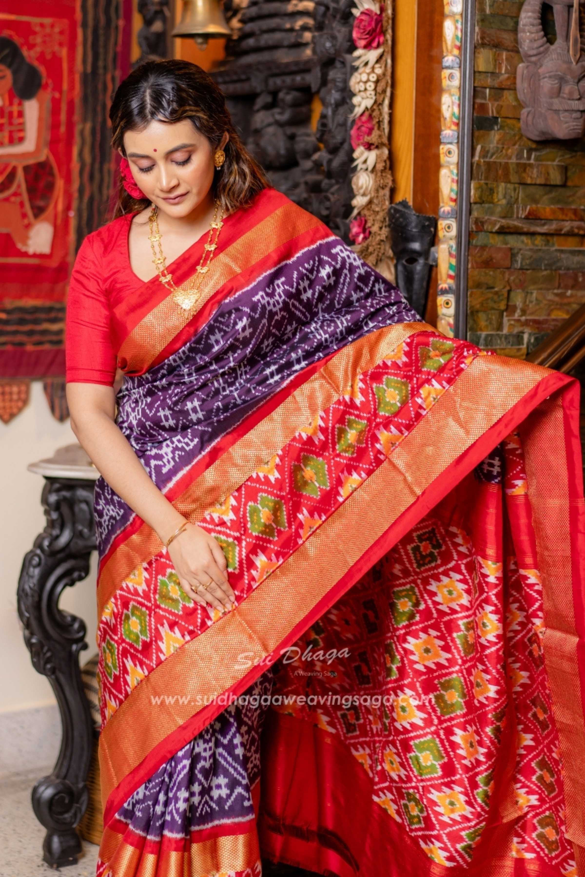 Double Weave Pure Silk Pochampally Ikkat Saree