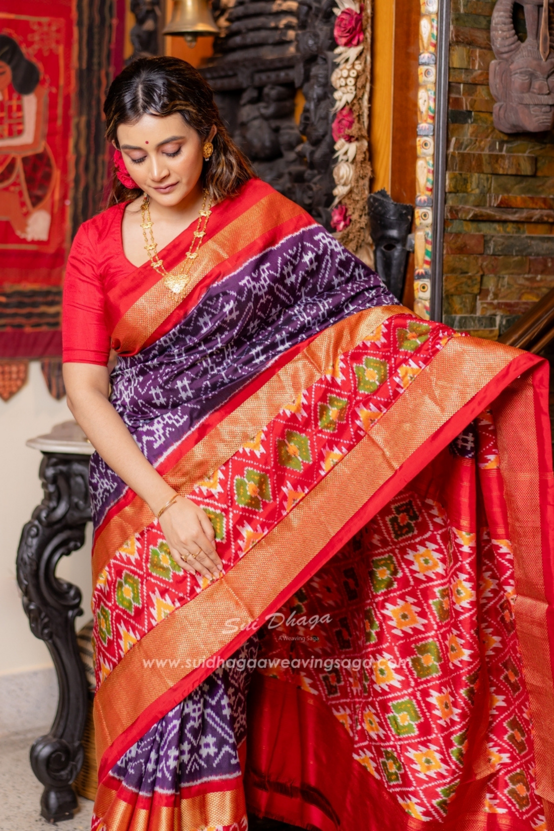 Double Weave Pure Silk Pochampally Ikkat Saree