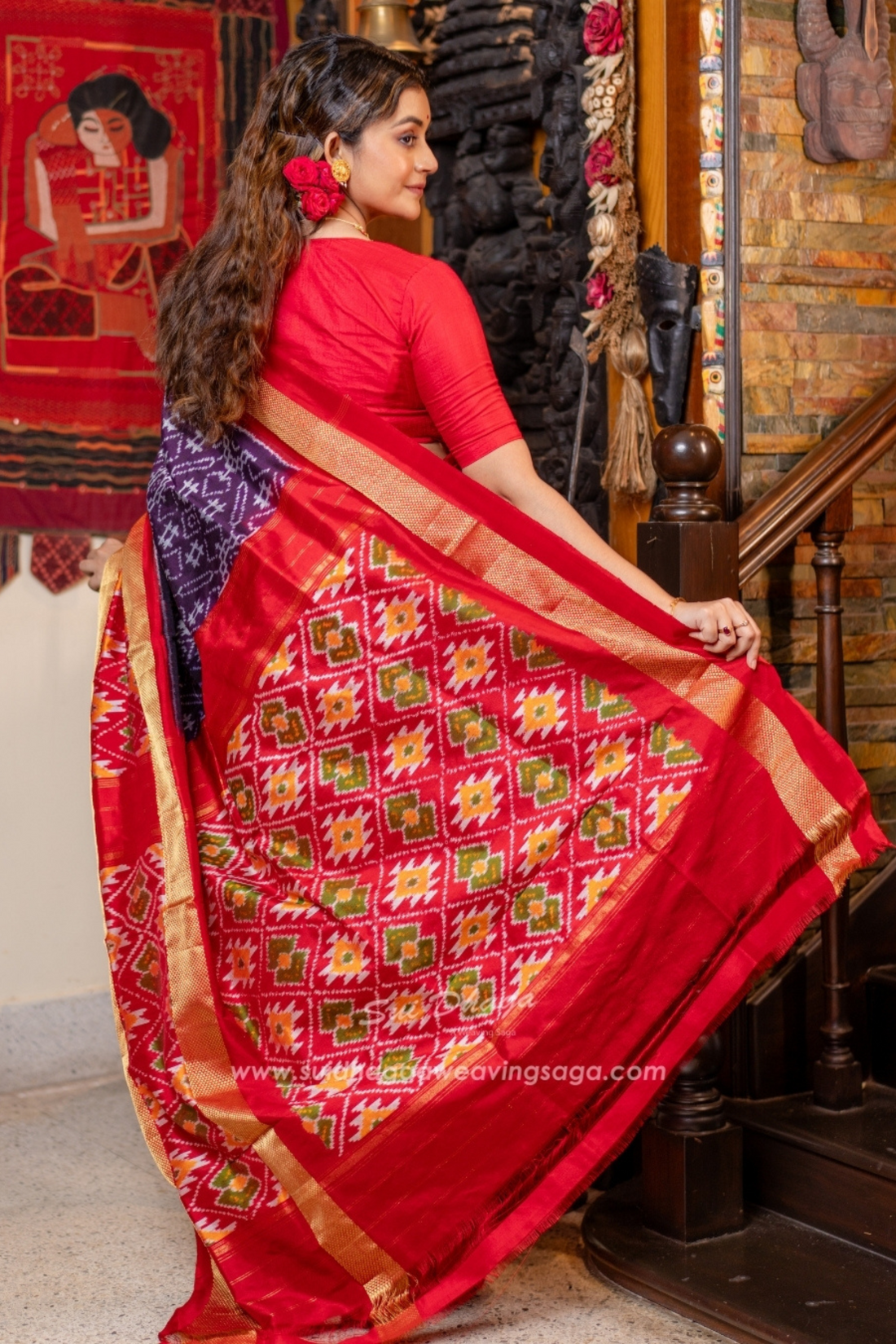 Double Weave Pure Silk Pochampally Ikkat Saree