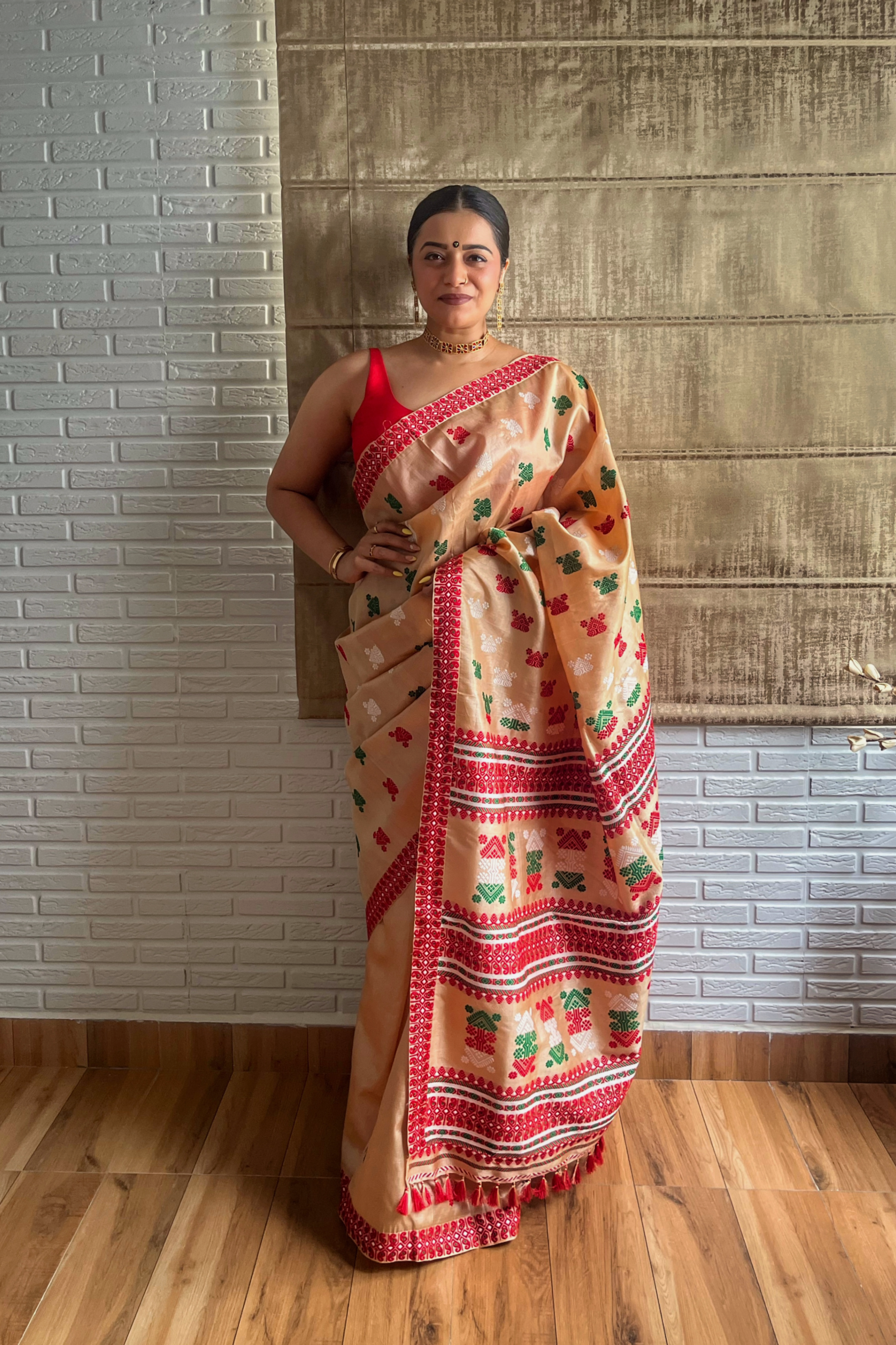 Golden Serenity Assam Tussar Paat Silk Saree