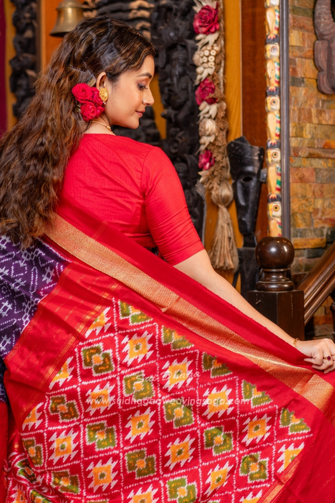 Double Weave Pure Silk Pochampally Ikkat Saree