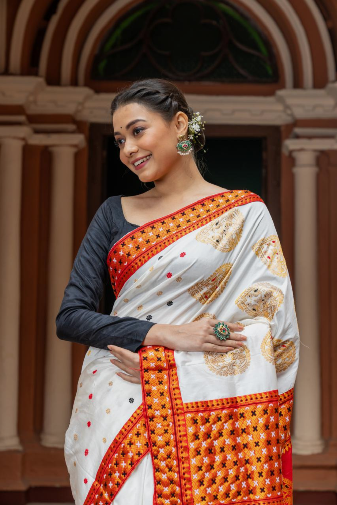 Crimson Elegance Assam Paat Silk Saree