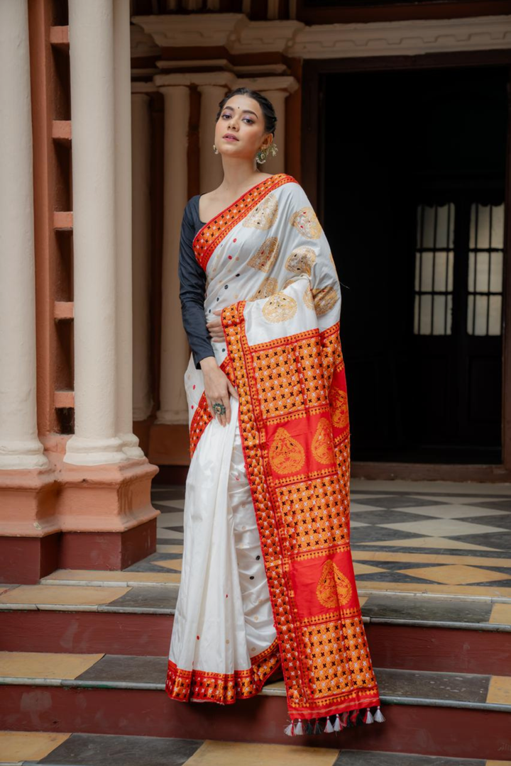 Crimson Elegance Assam Paat Silk Saree