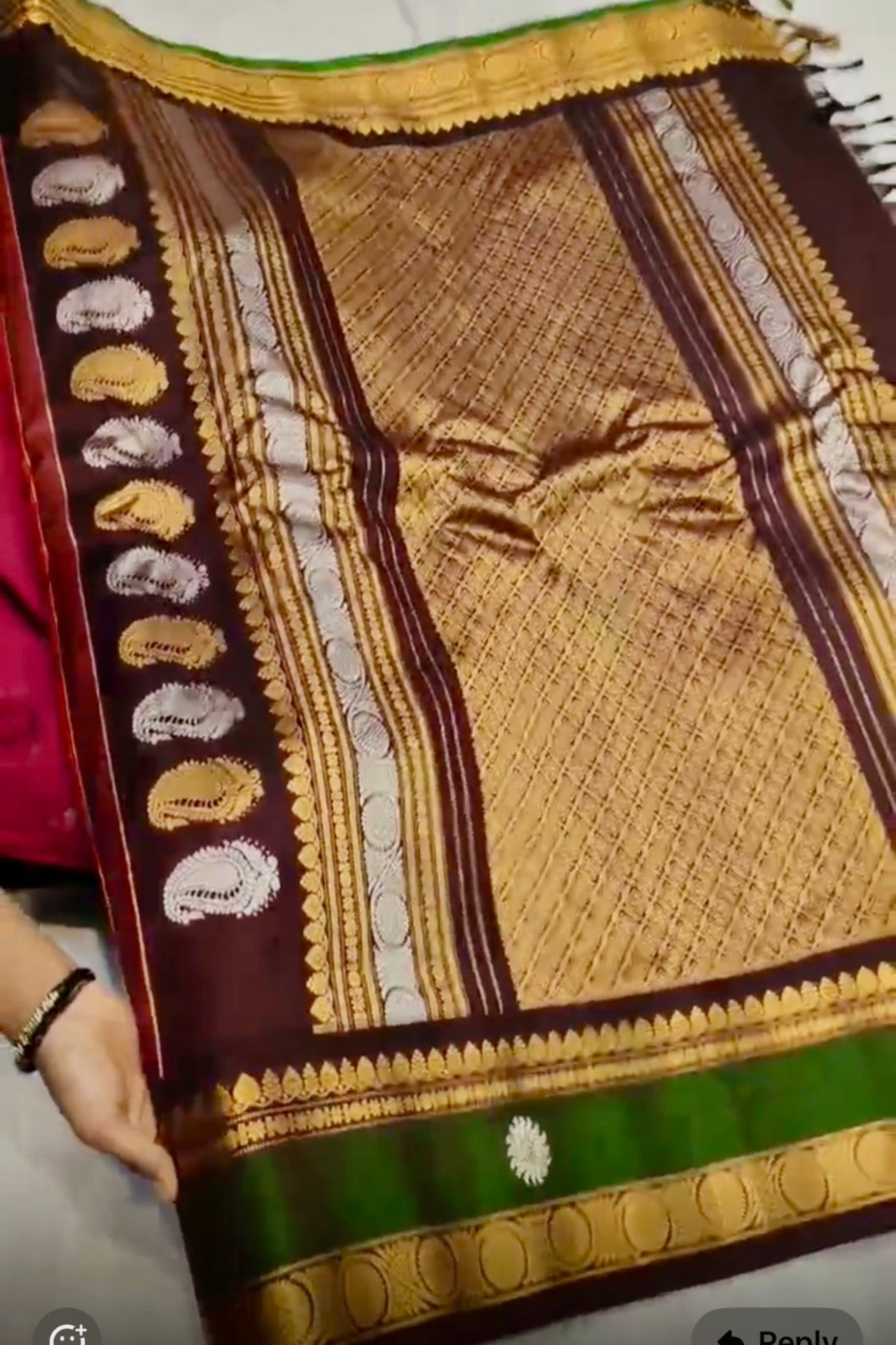 Red Checkered Pure Silk Handcrafted Gadwal Saree