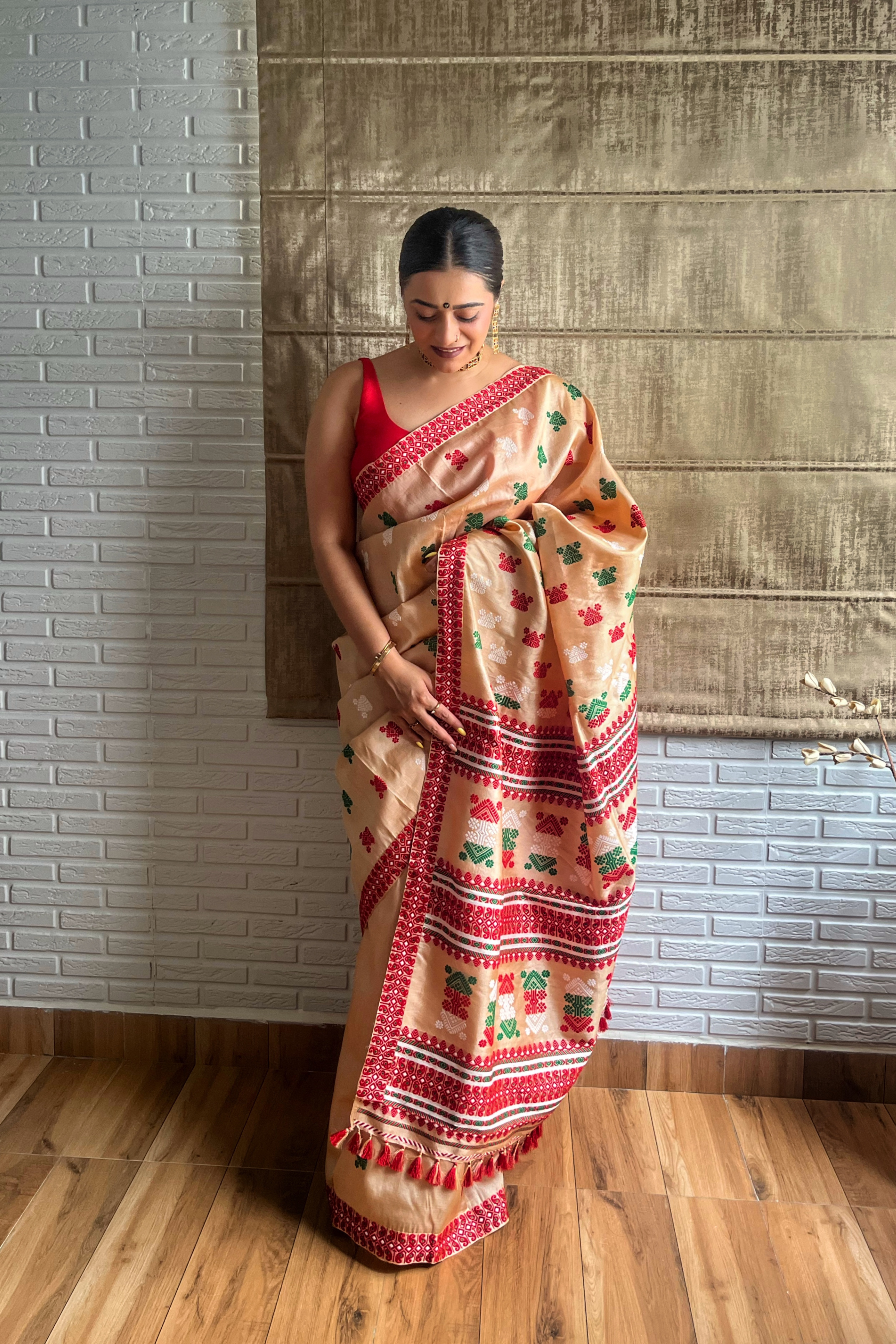 Golden Serenity Assam Tussar Paat Silk Saree