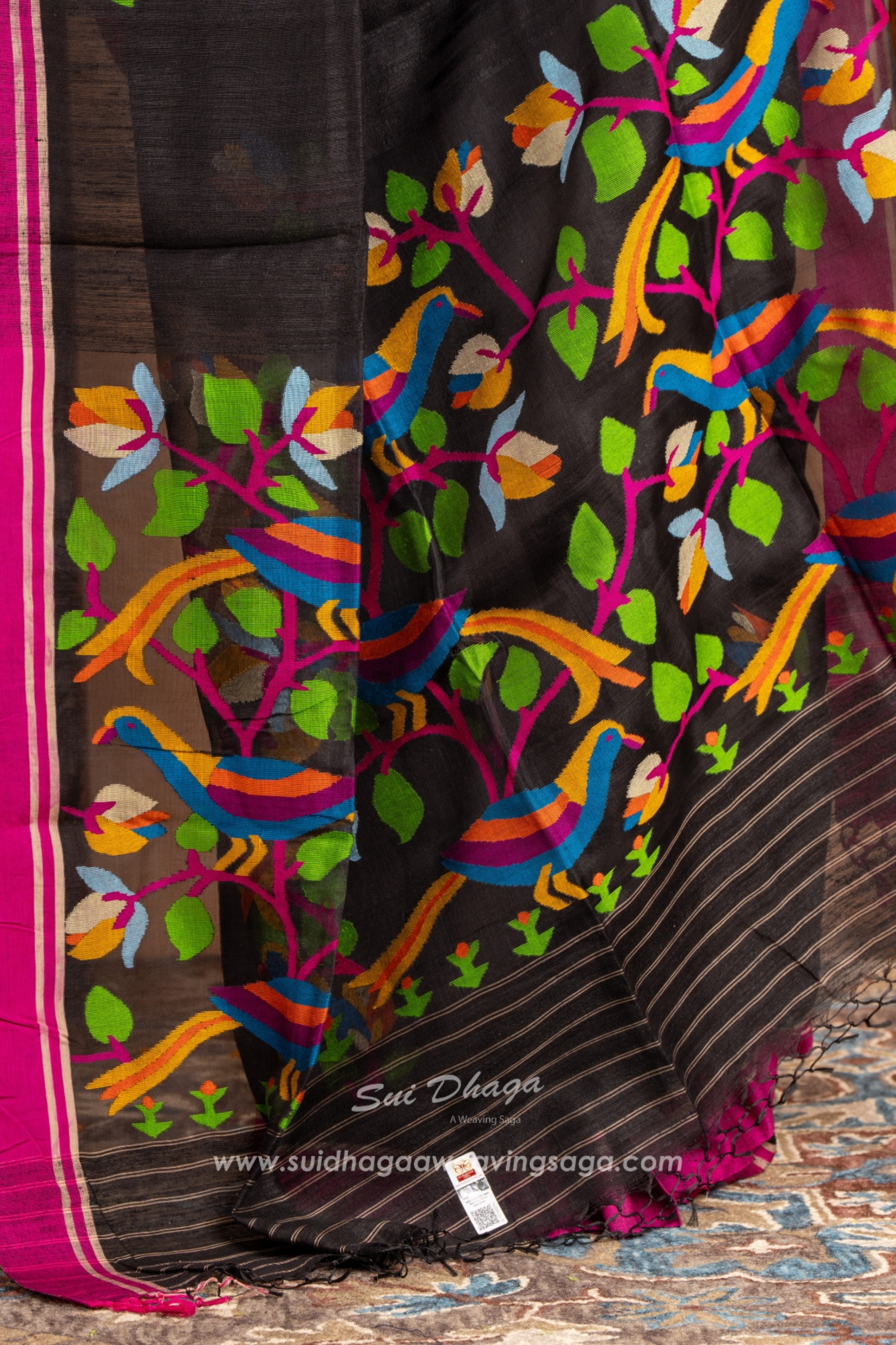 Black Matka Silk Jamdani Saree