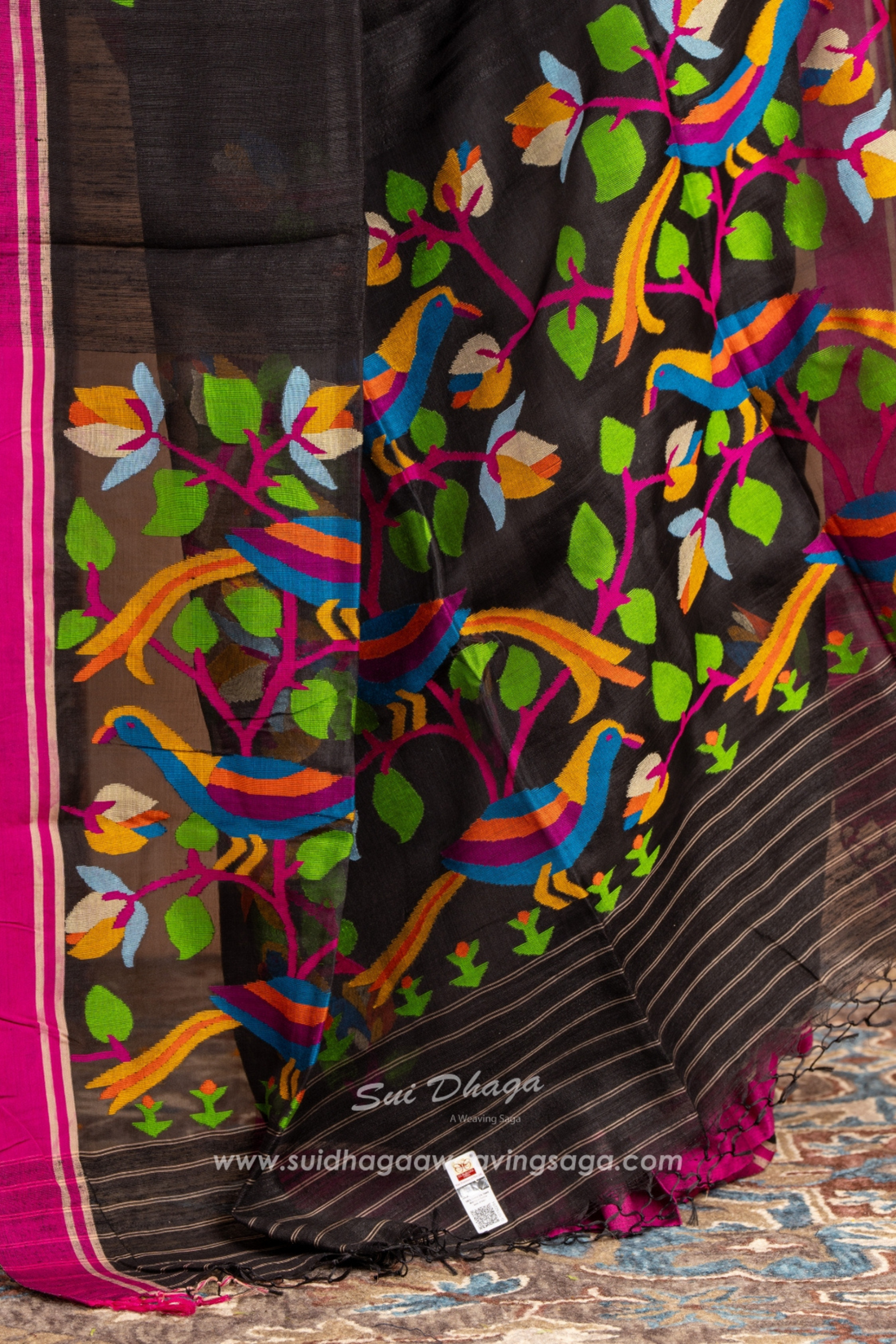 Black Matka Silk Jamdani Saree