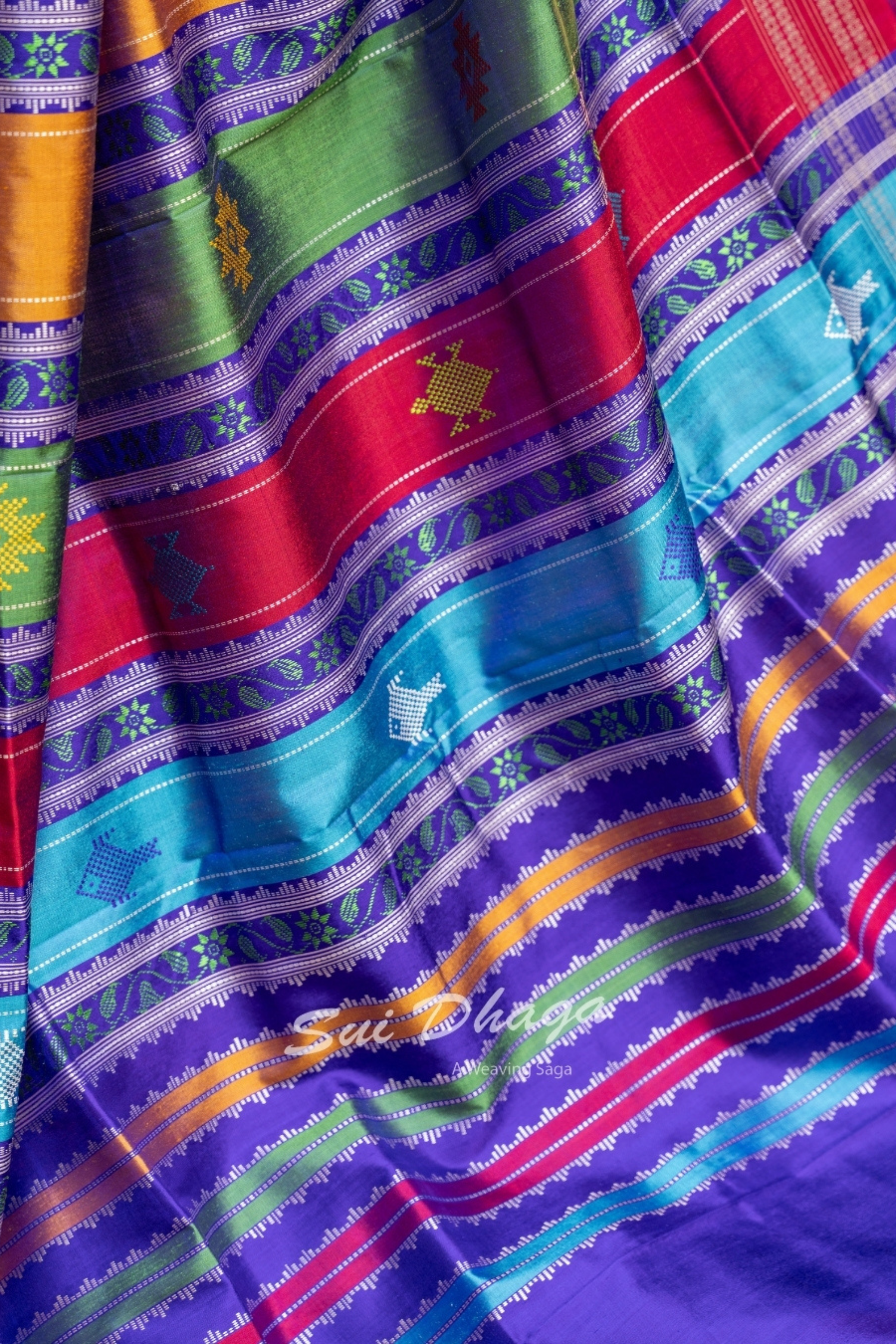 Blue Checkered Pure Silk Saree