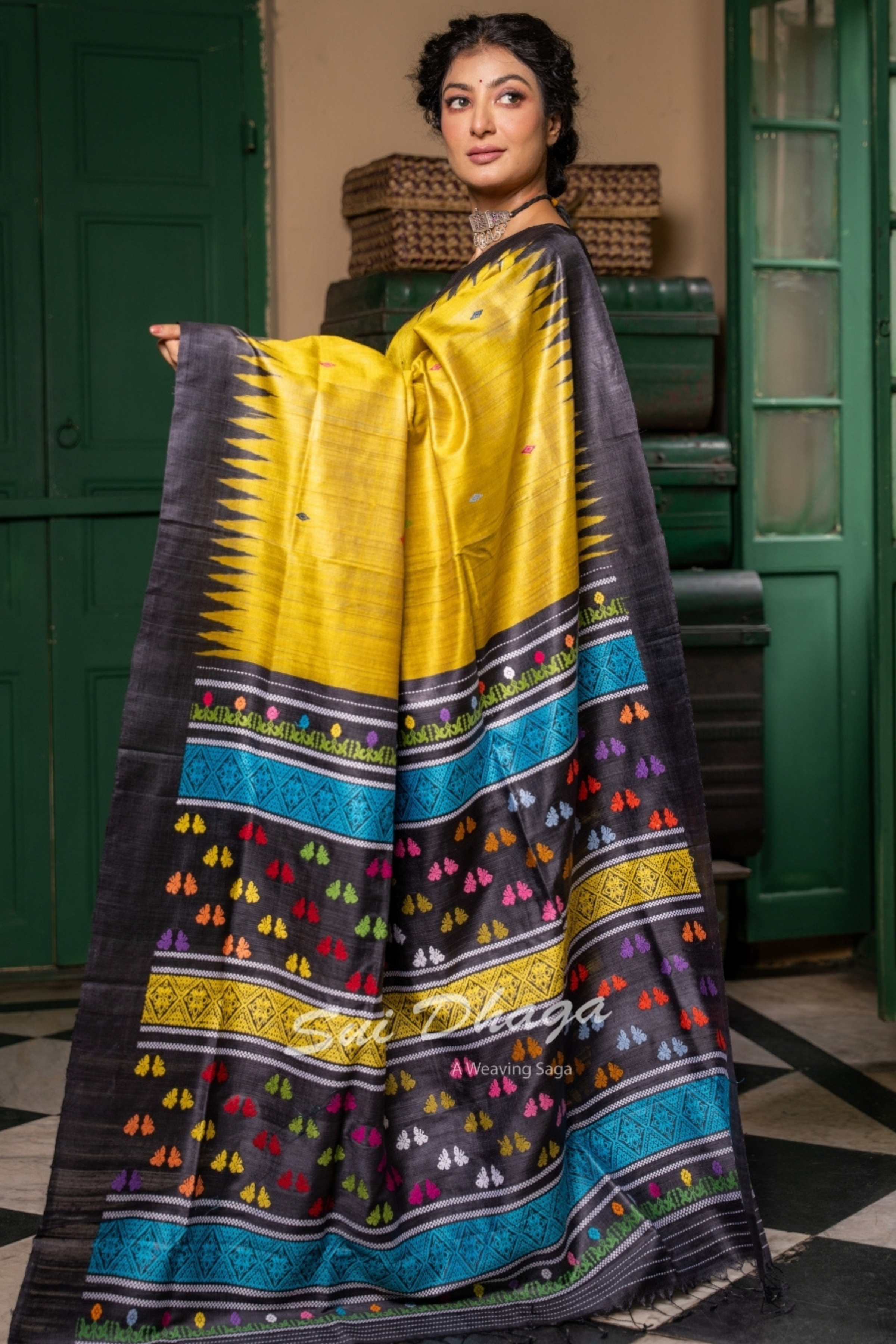 Yellow Tussar Silk Saree