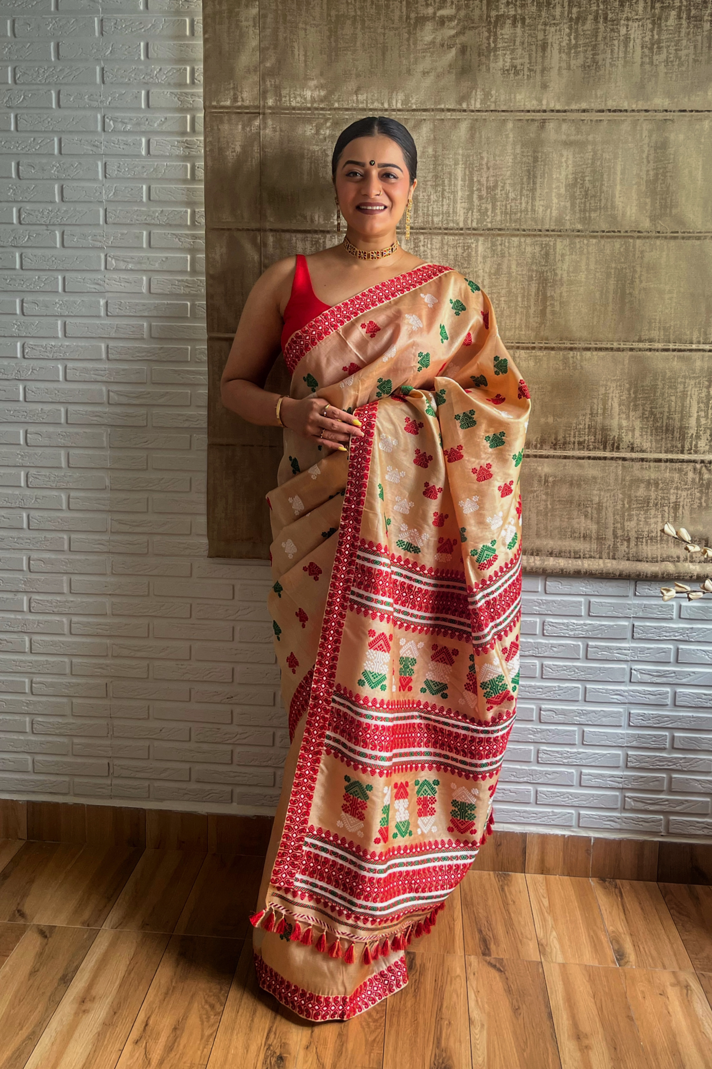 Golden Serenity Assam Tussar Paat Silk Saree