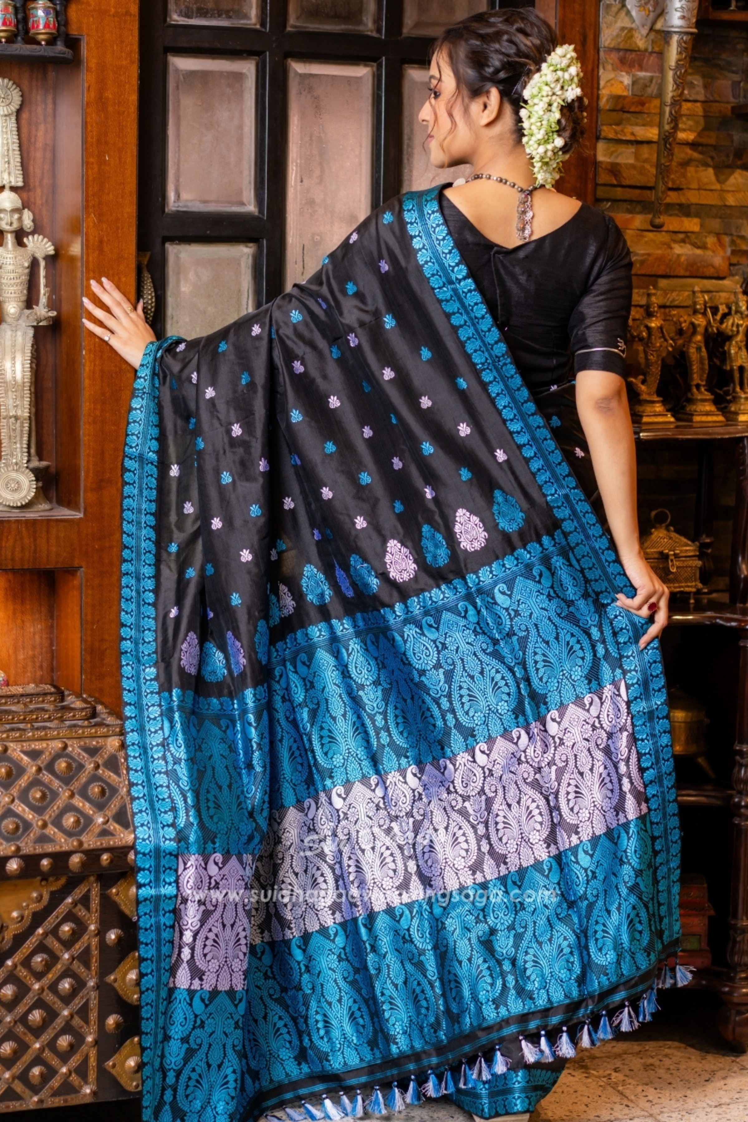 Black Pure Paat Silk Saree