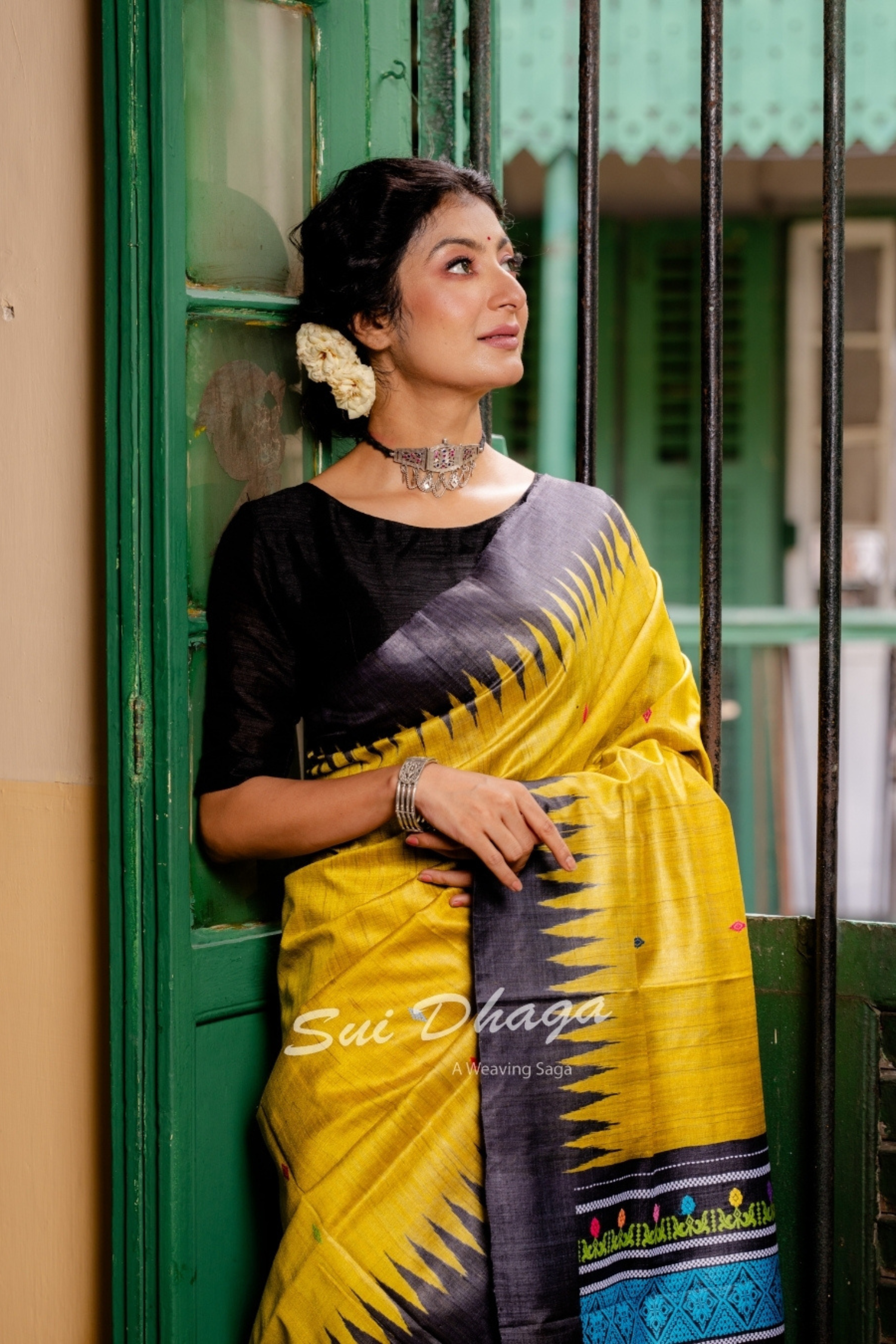 Yellow Tussar Silk Saree