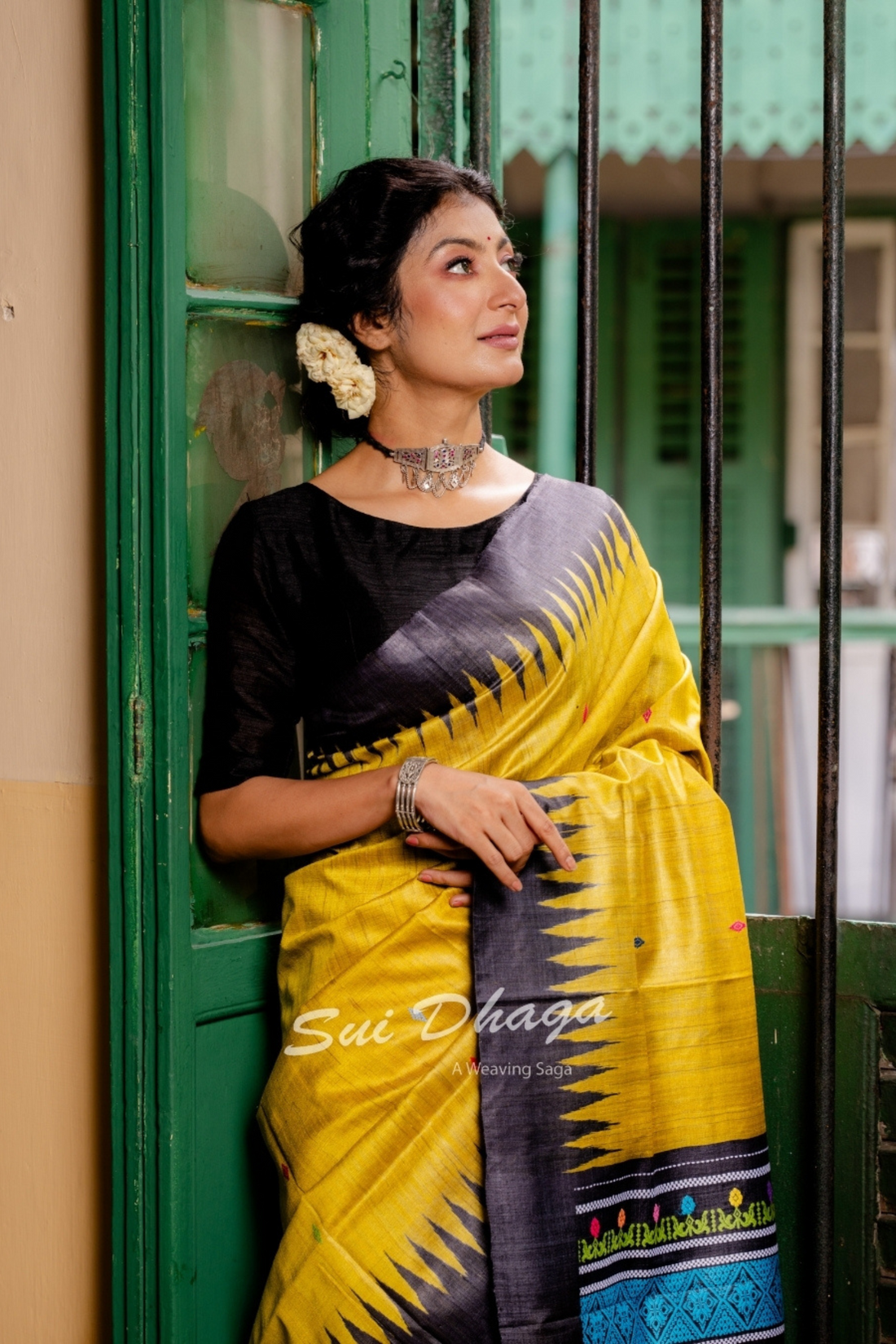 Yellow Tussar Silk Saree