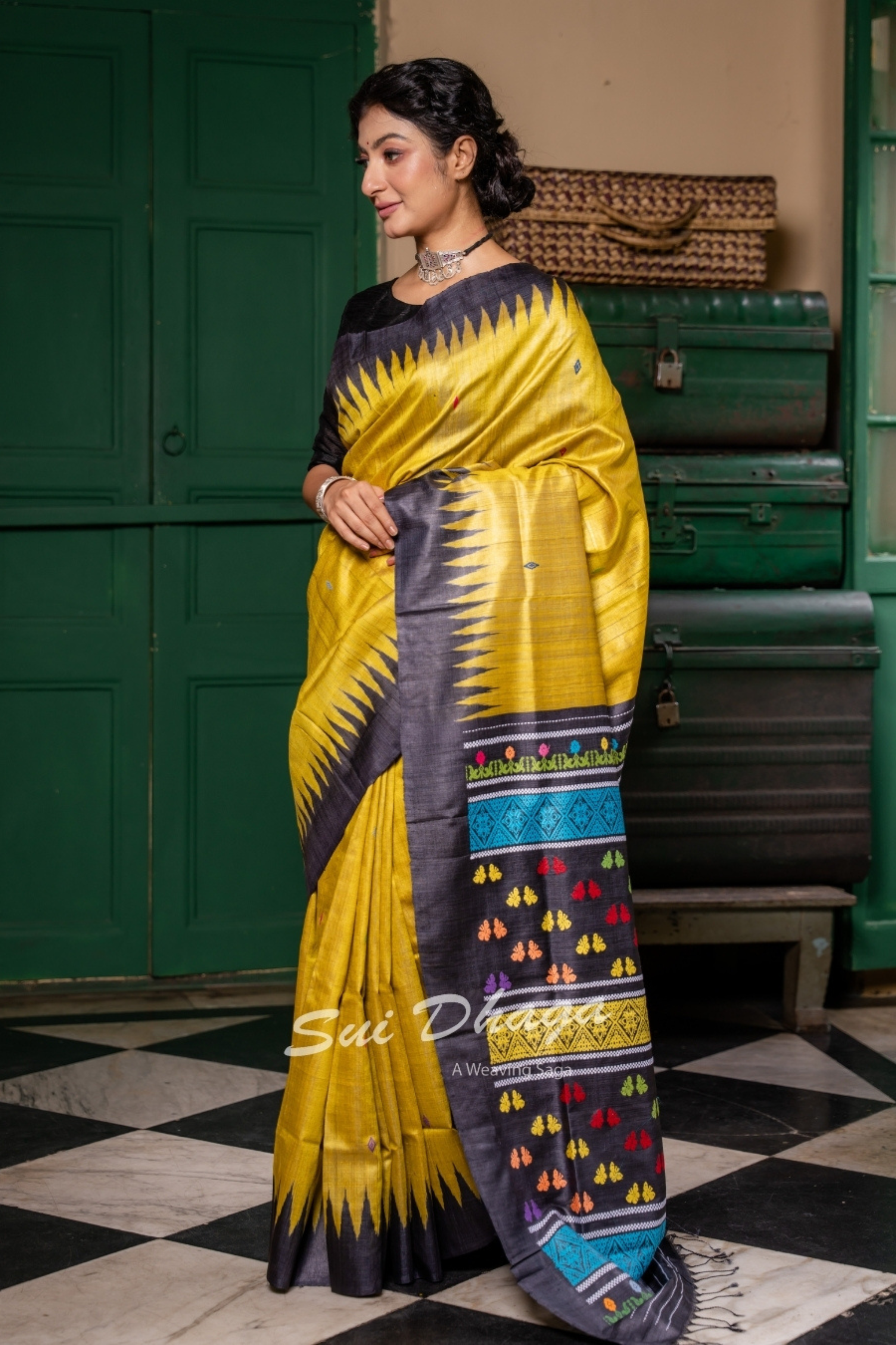 Yellow Tussar Silk Saree