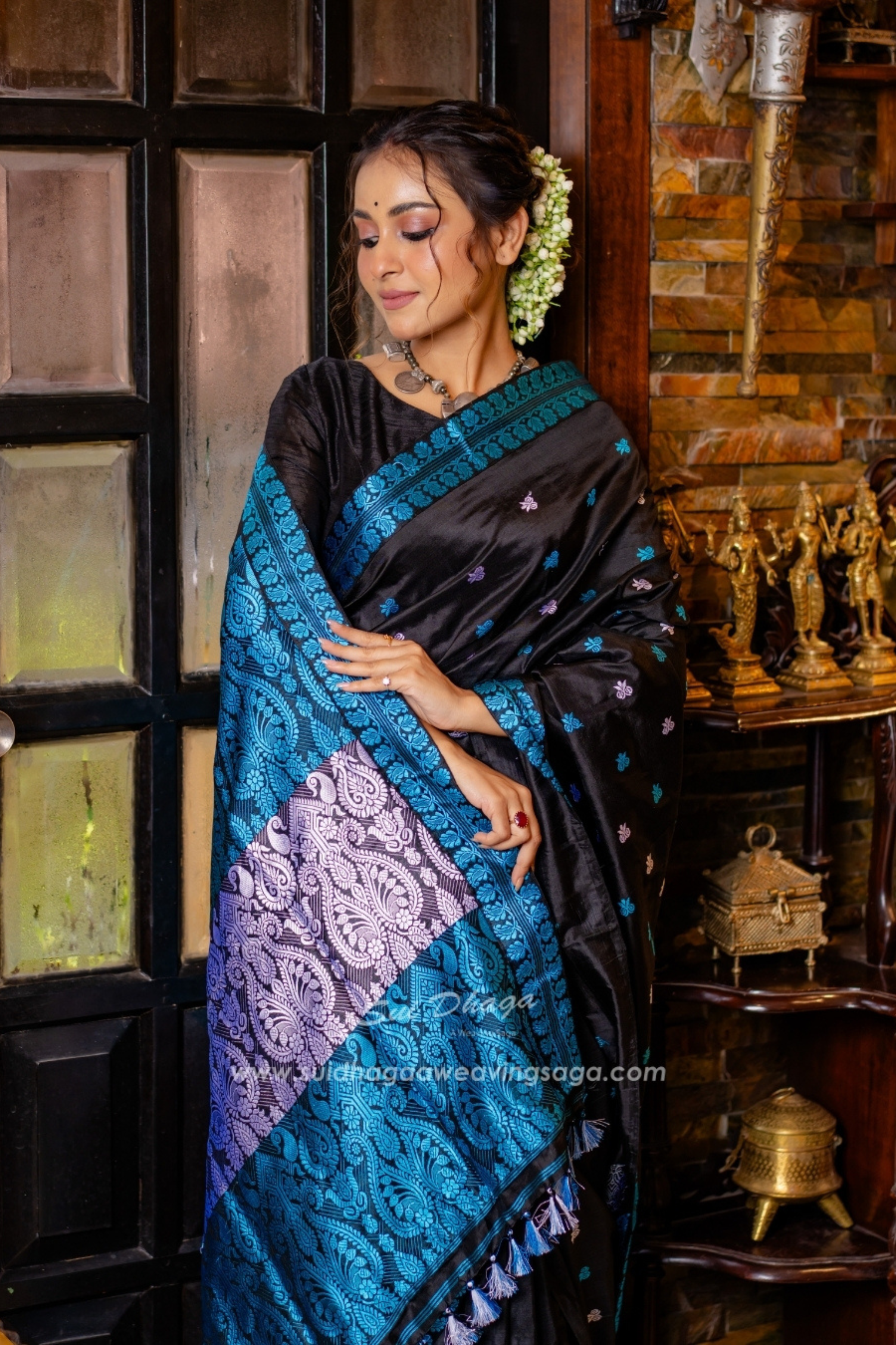 Black Pure Paat Silk Saree