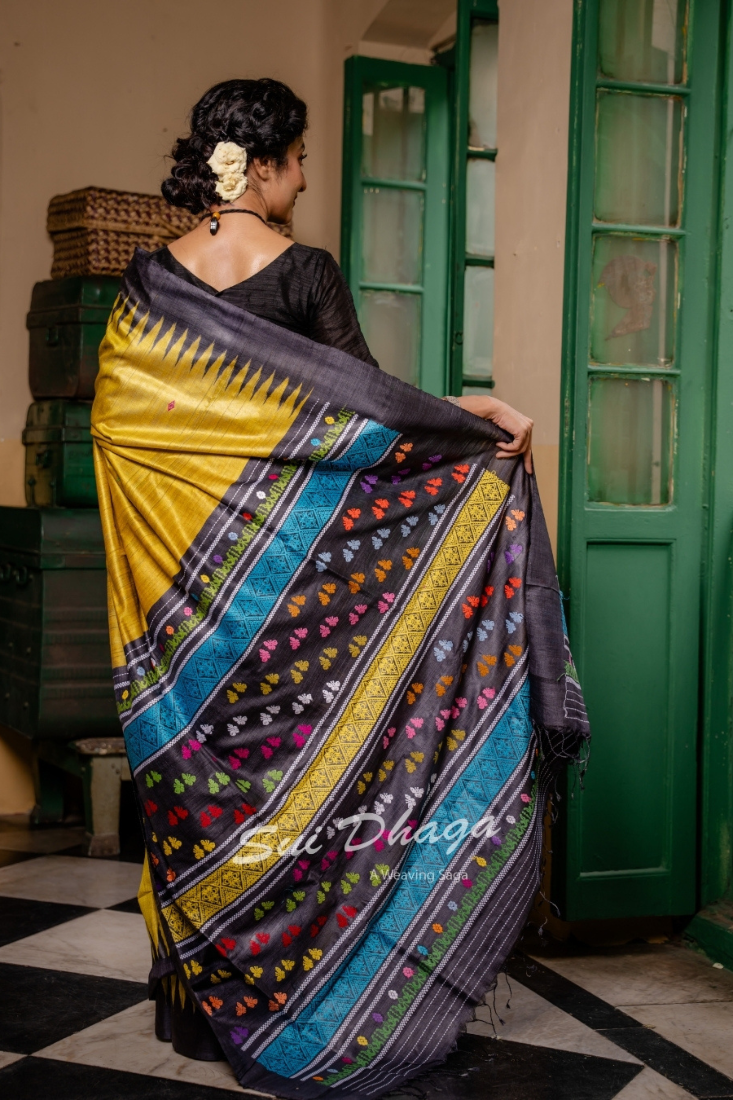 Yellow Tussar Silk Saree