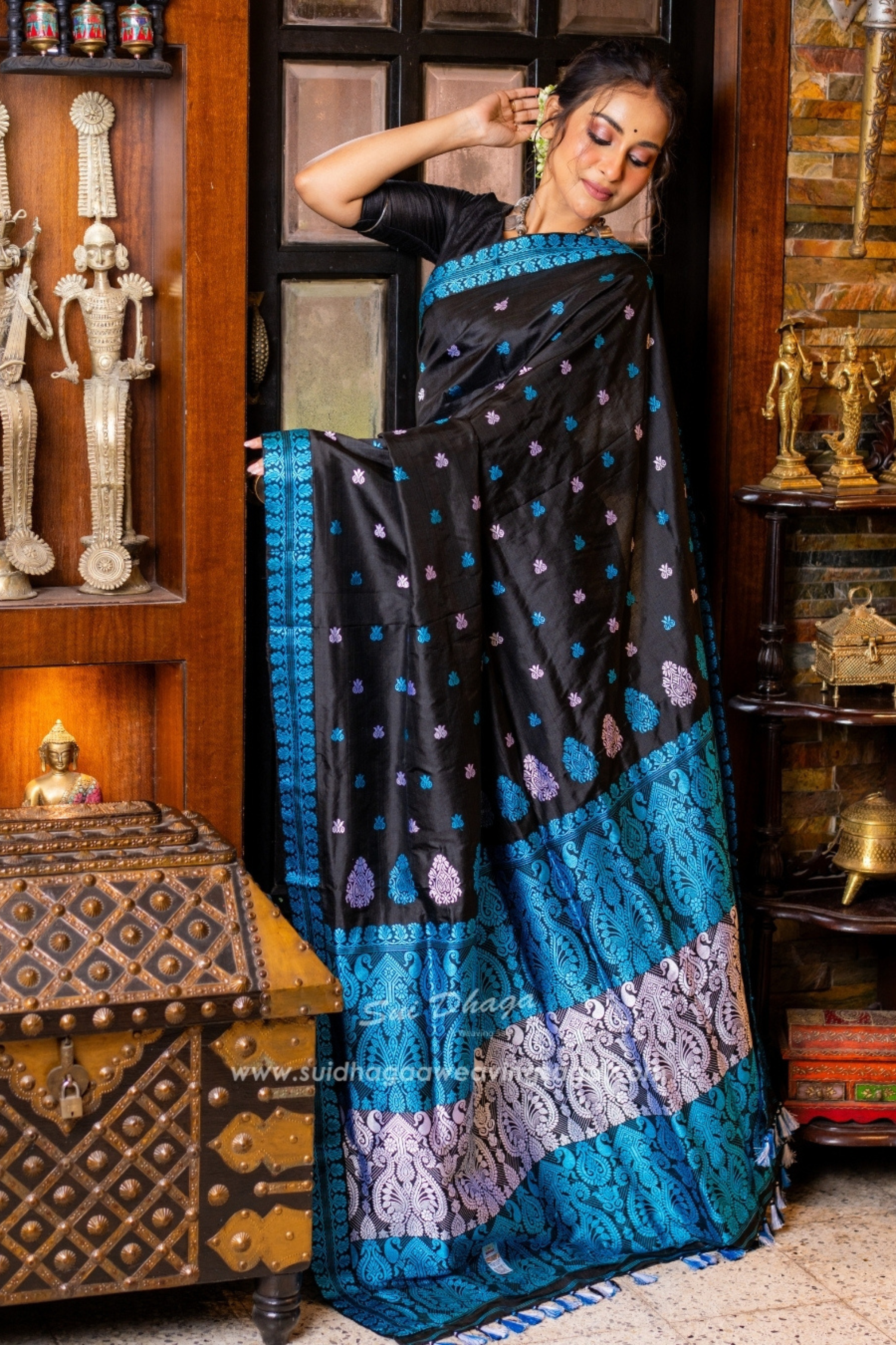 Black Pure Paat Silk Saree