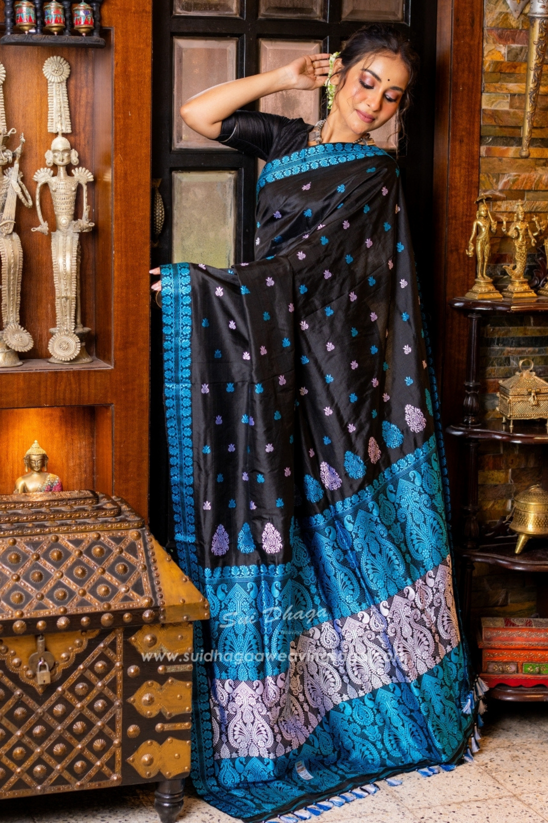 Black Pure Paat Silk Saree