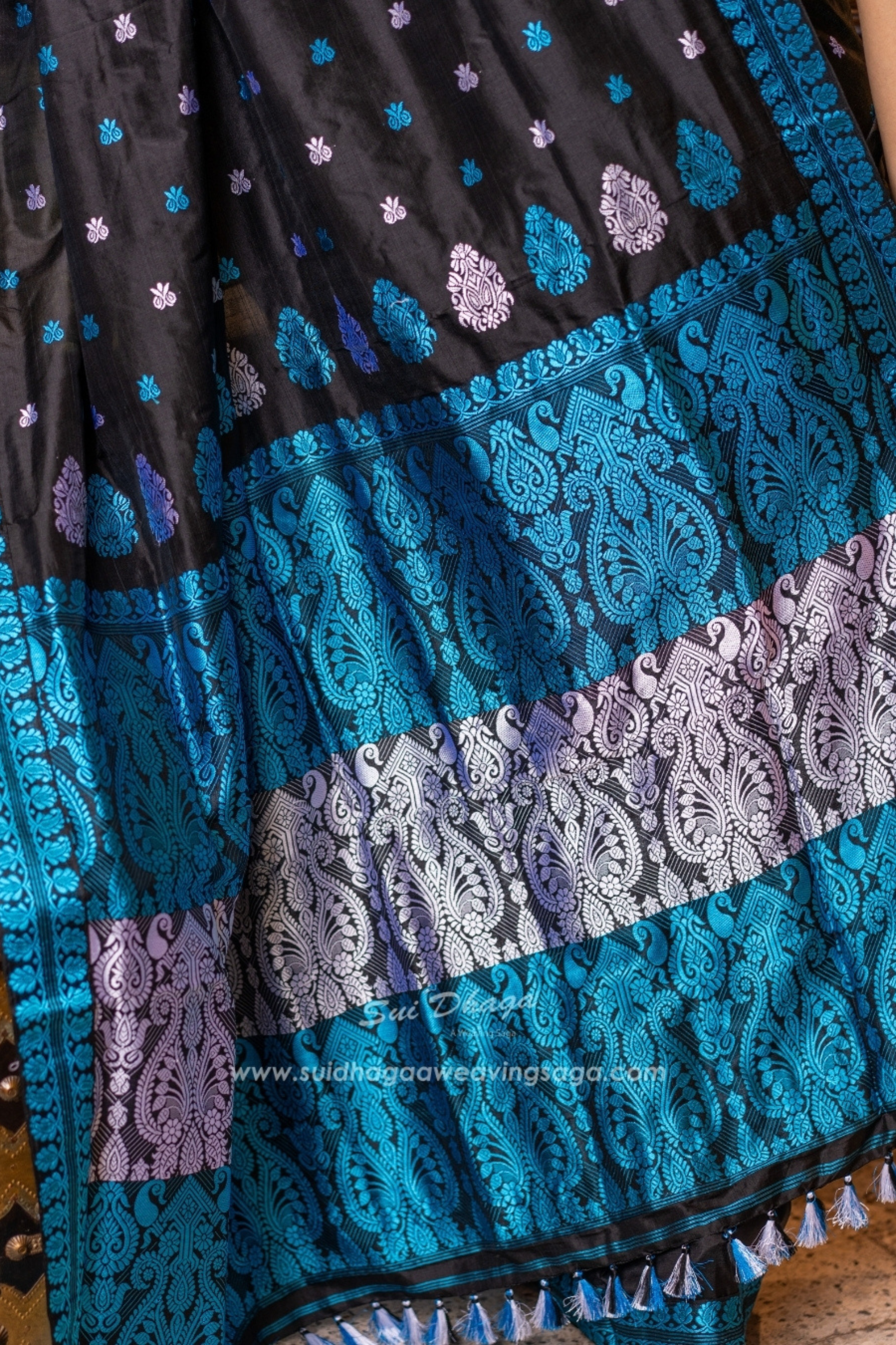 Black Pure Paat Silk Saree