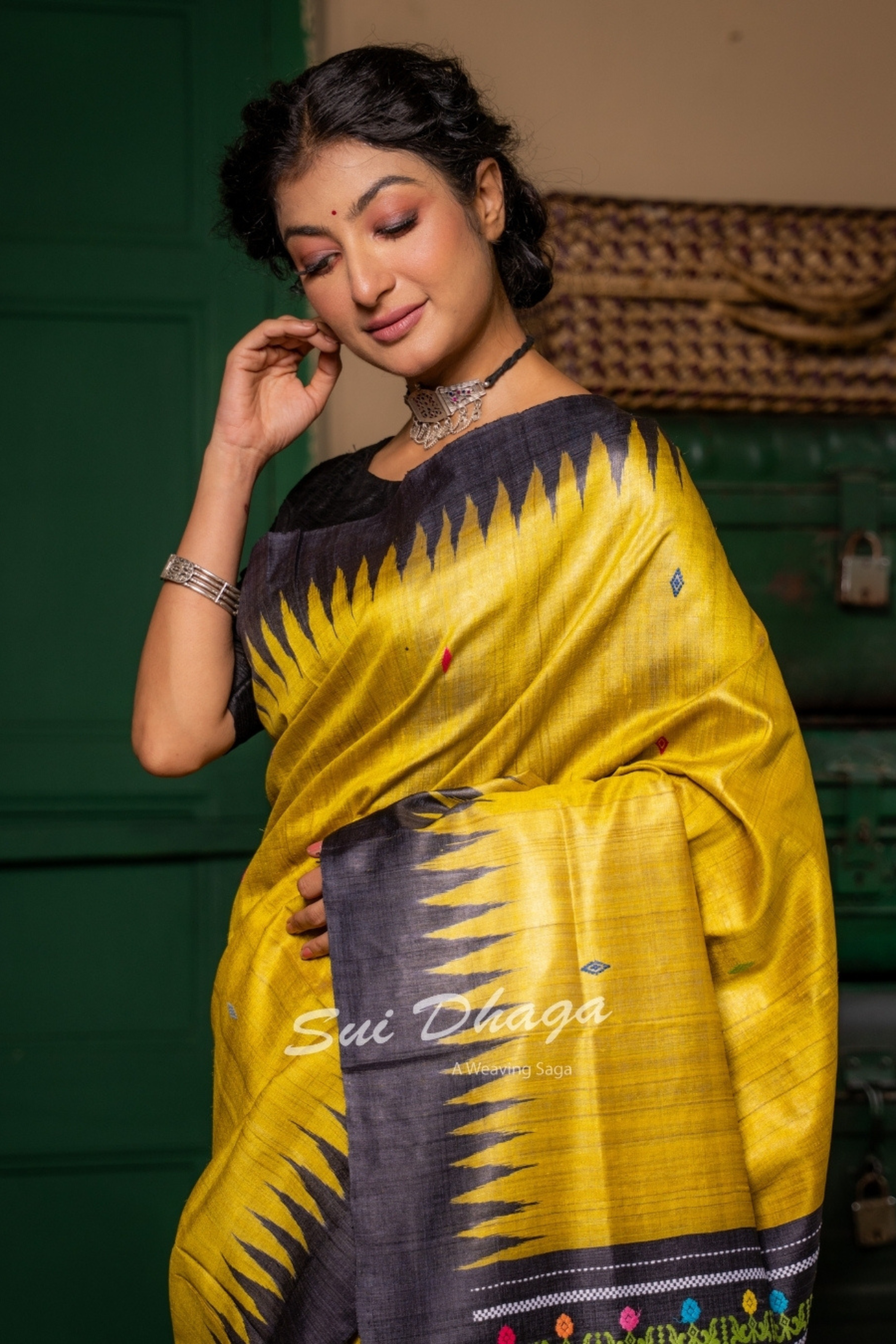 Yellow Tussar Silk Saree