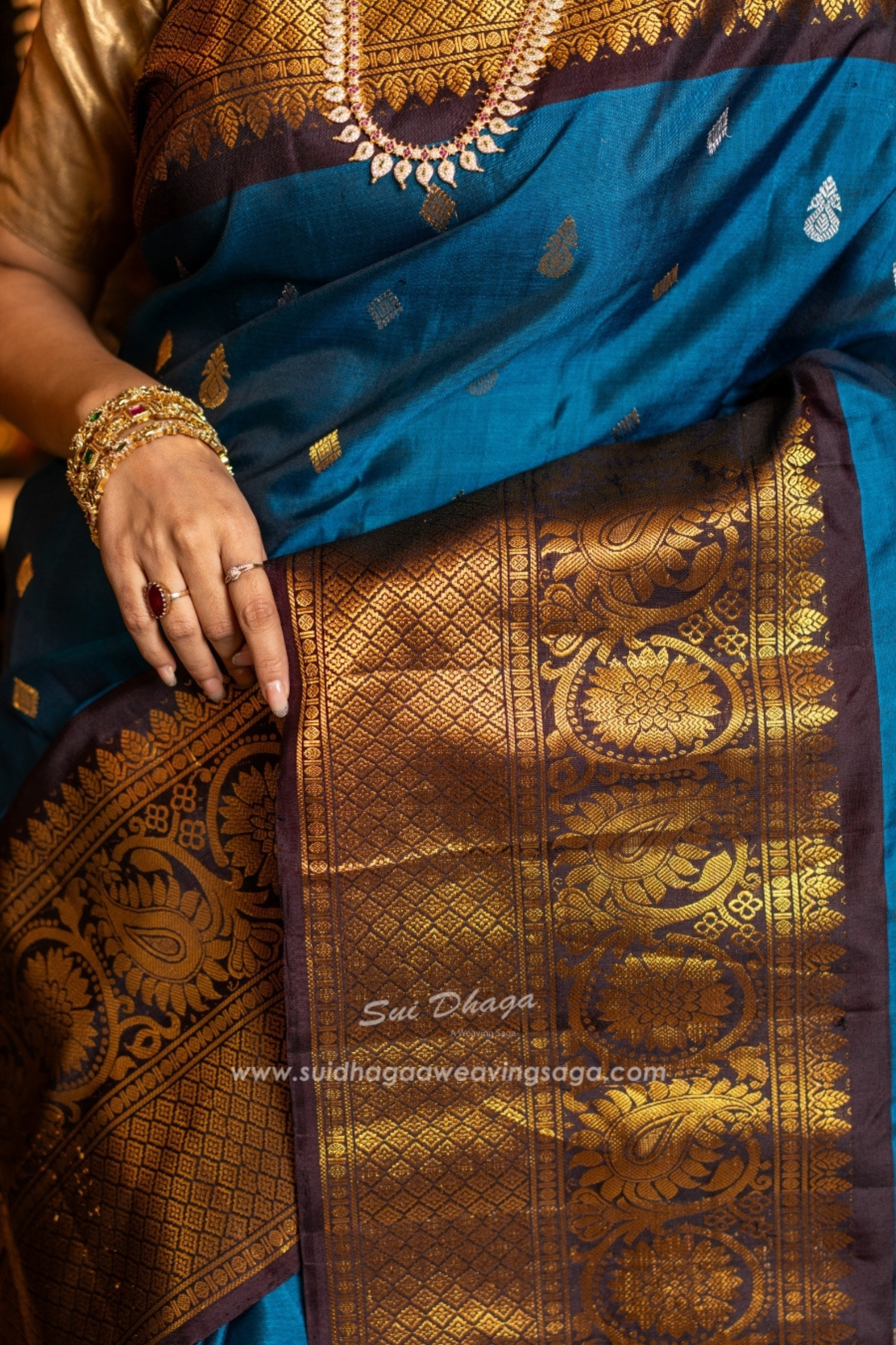 Teal Blue Pure Silk Saree