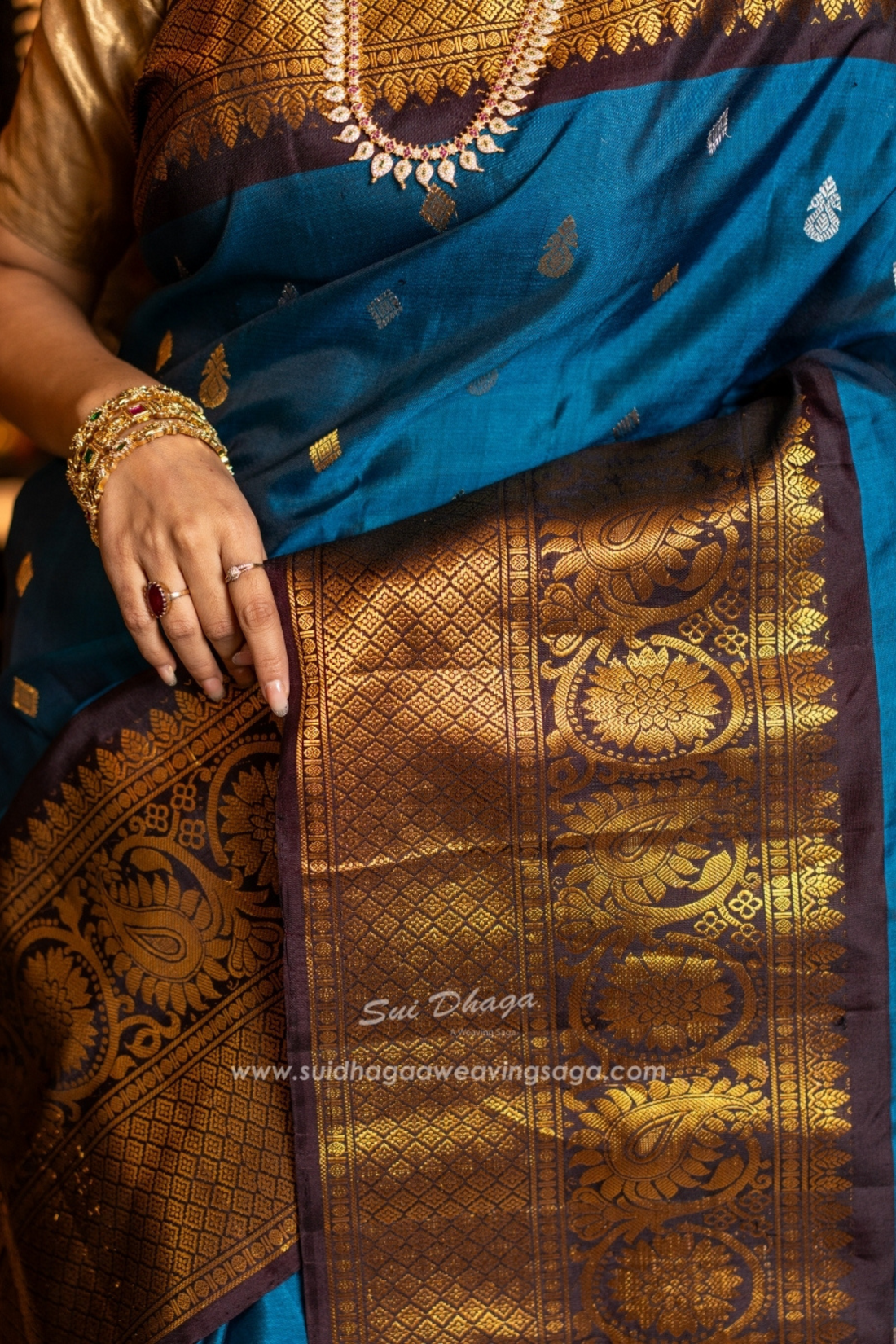 Teal Blue Pure Silk Saree