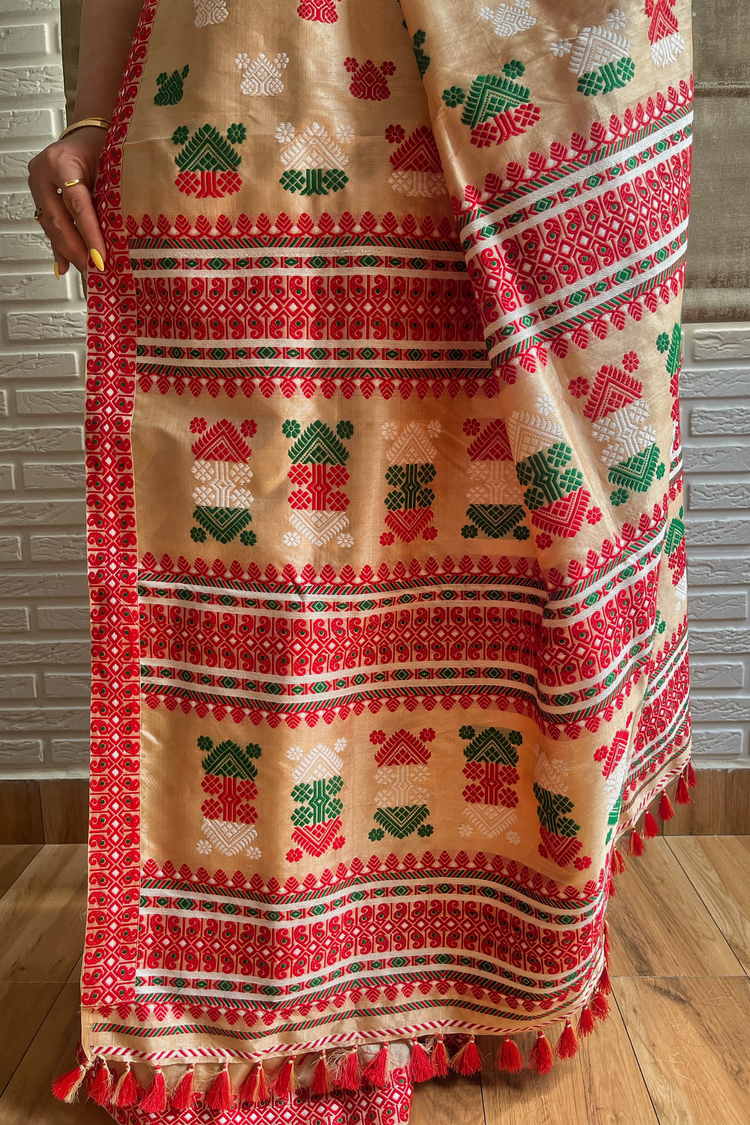 Golden Serenity Assam Tussar Paat Silk Saree