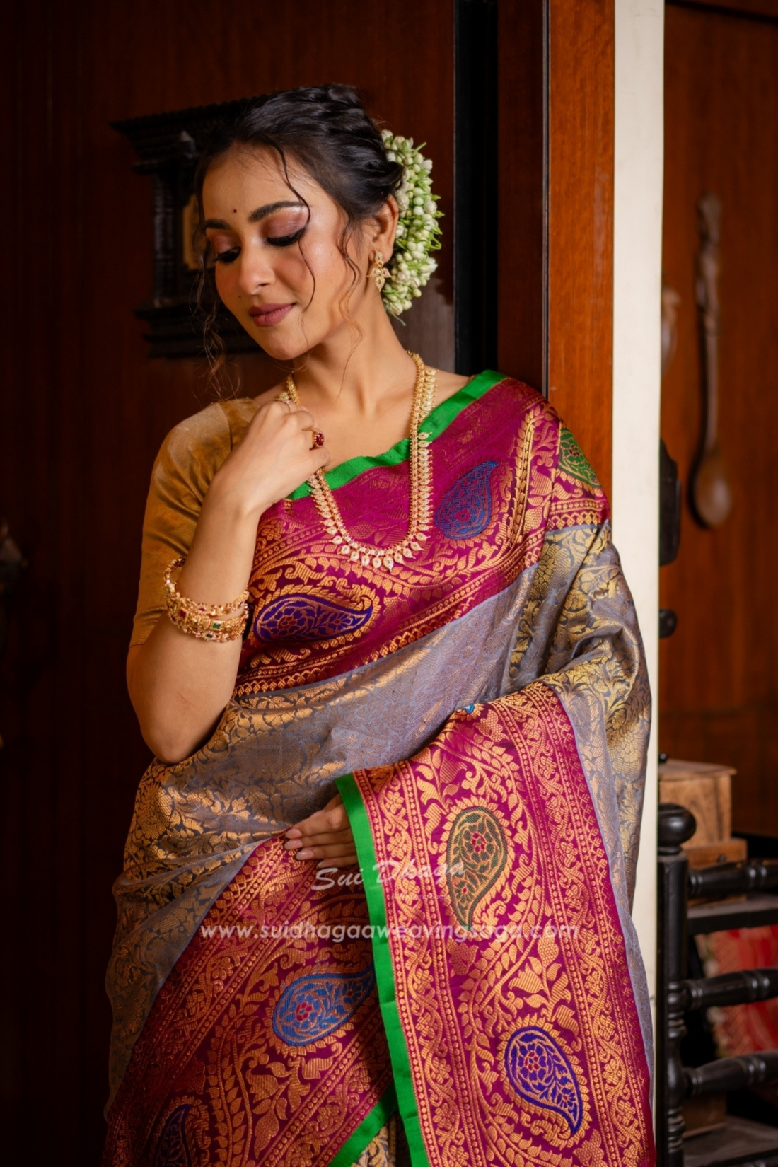 Dual-Tone Brocade Meenakari Paithani Saree